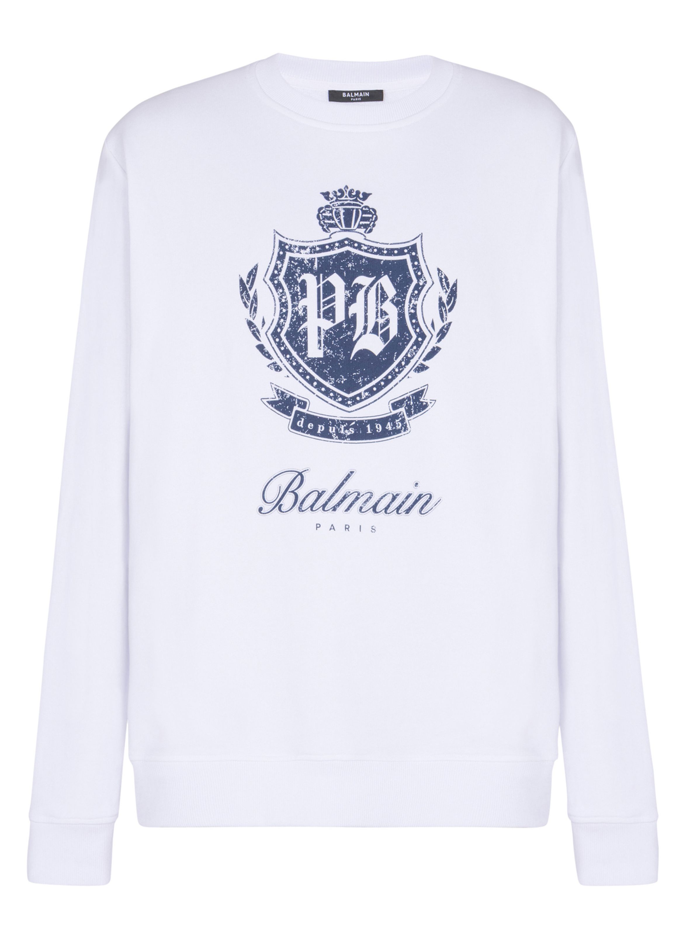 Sweat-shirt college emblem imprimé BALMAIN Bleu