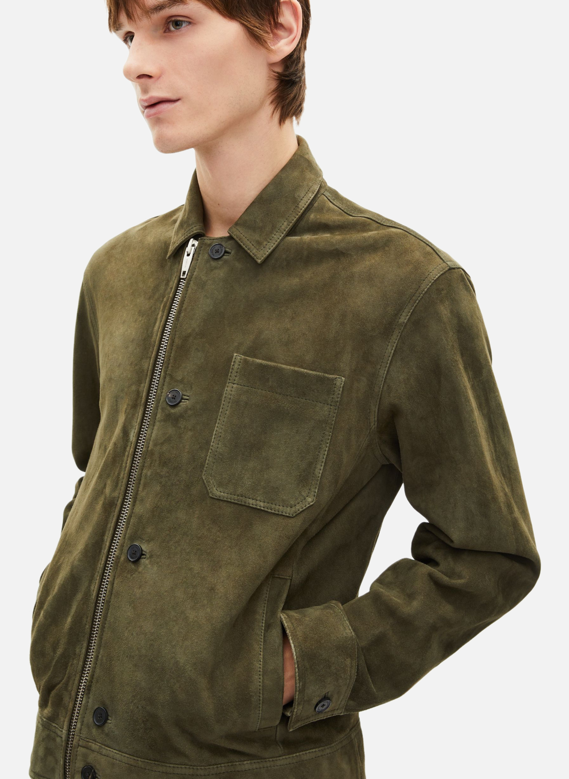 Blouson en suède à zip décalé THE KOOPLES Vert