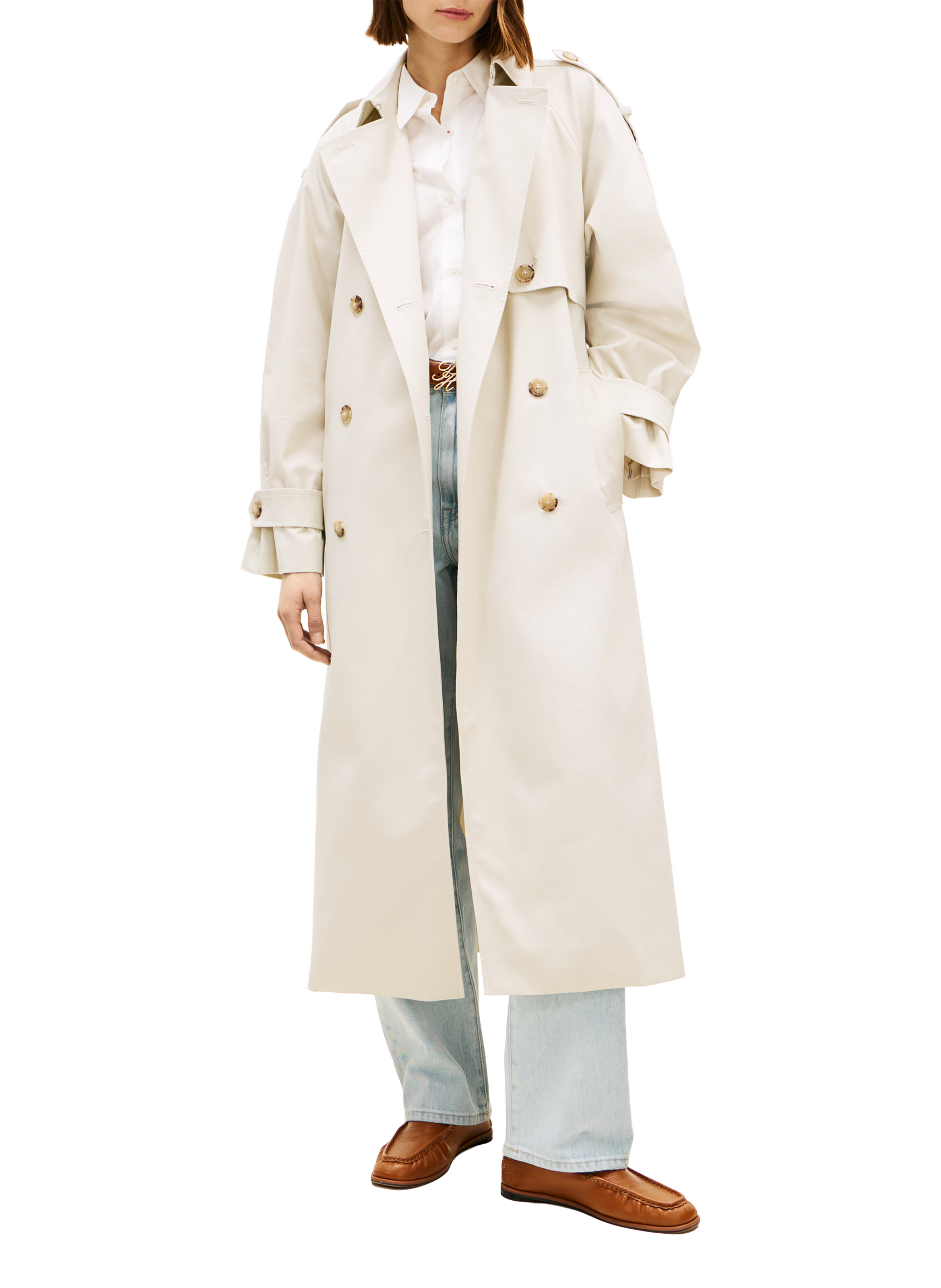 Long cotton belted trench coat TOMMY HILFIGER Beige