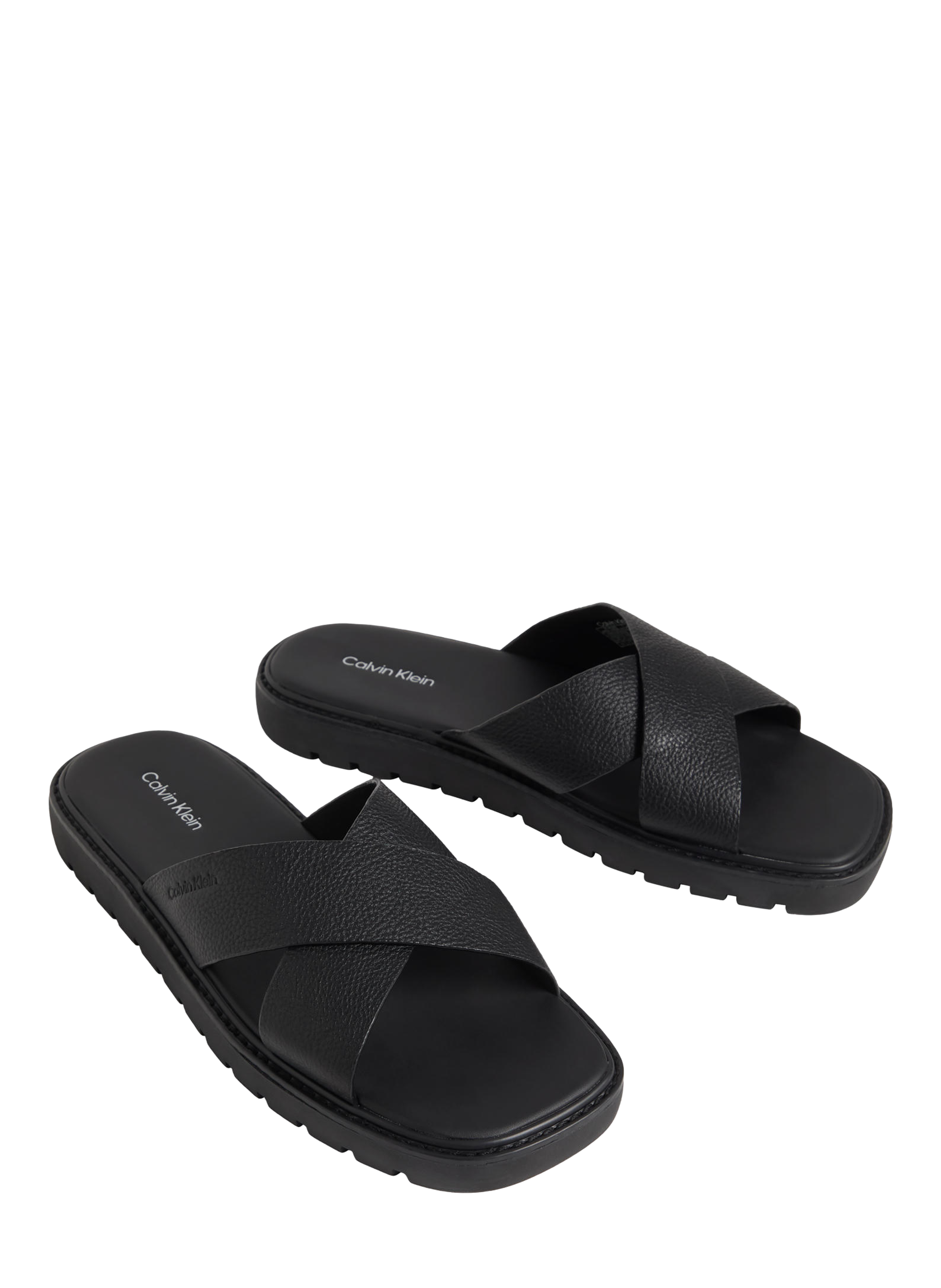 Sandales plates mules en cuir CALVIN KLEIN Noir