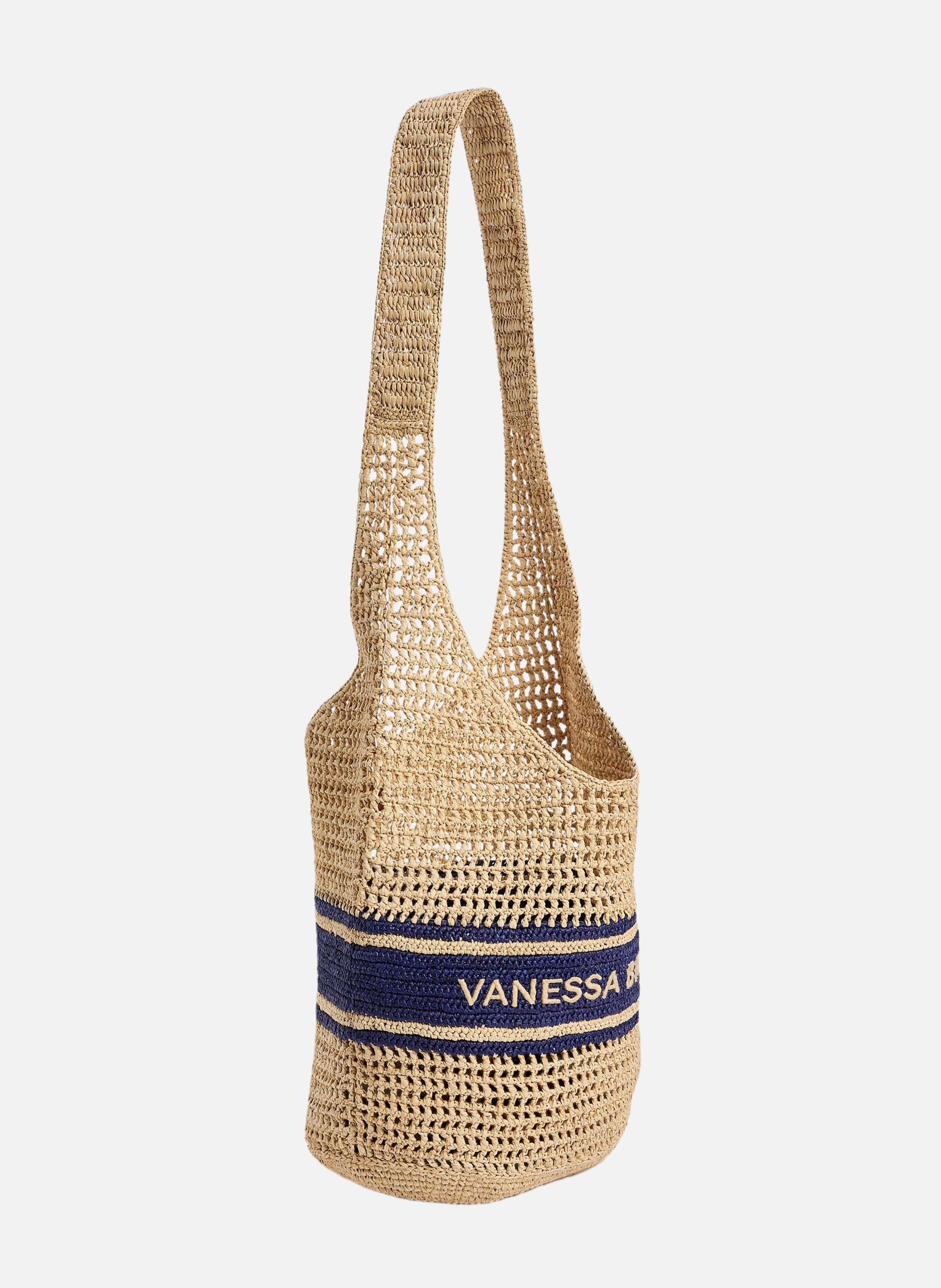 Panier hobo en raphia avec rayures VANESSA BRUNO Bleu