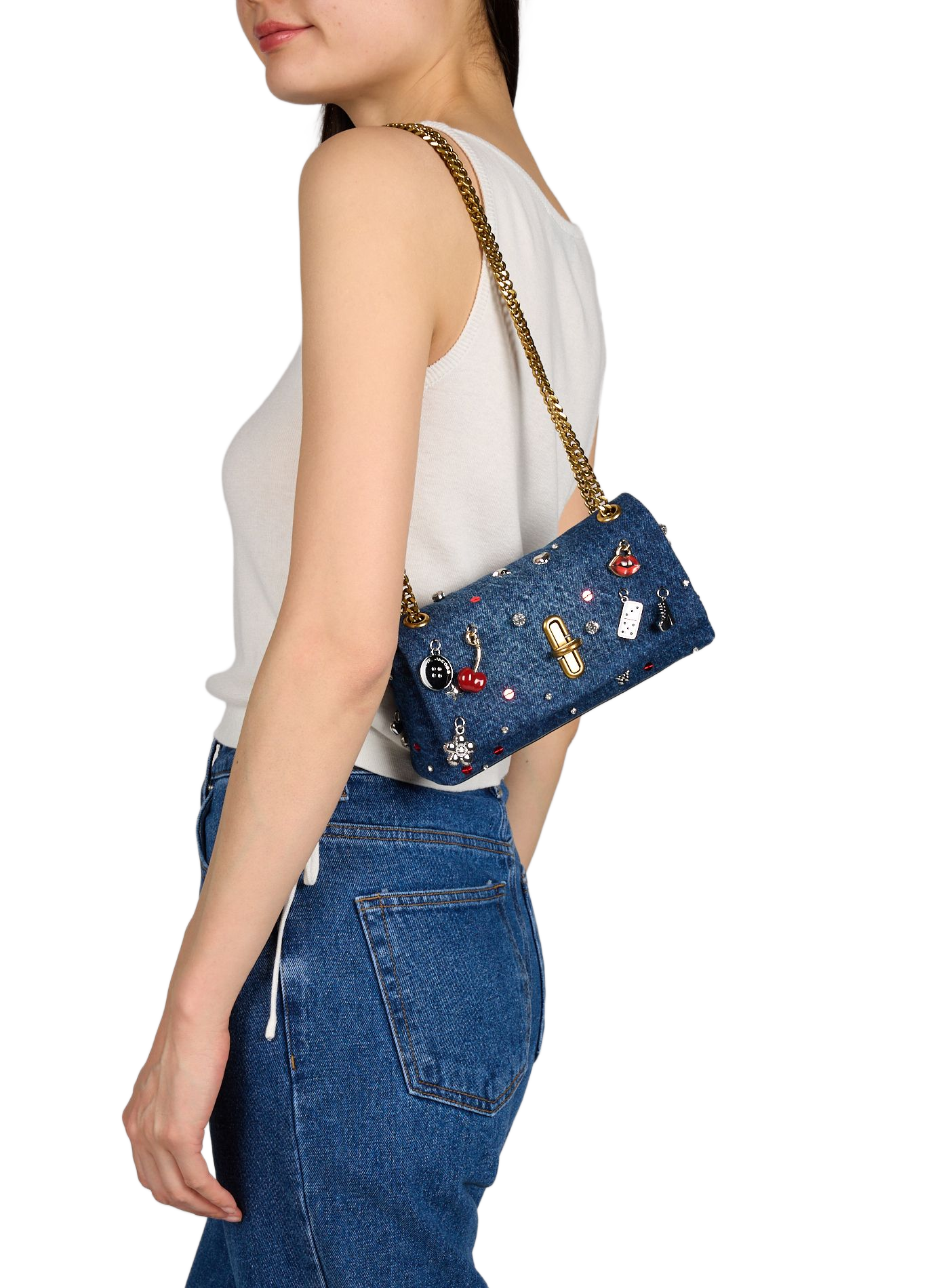 Mini sac Trinket Charm Denim Dual Chain MARC JACOBS Bleu