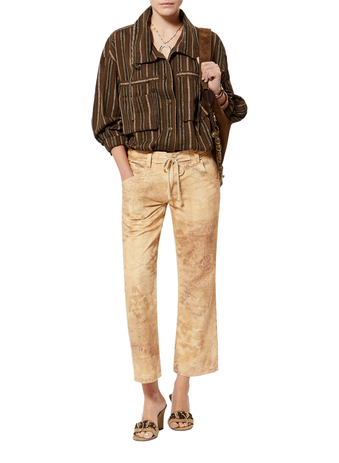 Camila printed denim cropped straight-leg pants ISABEL MARANT Beige