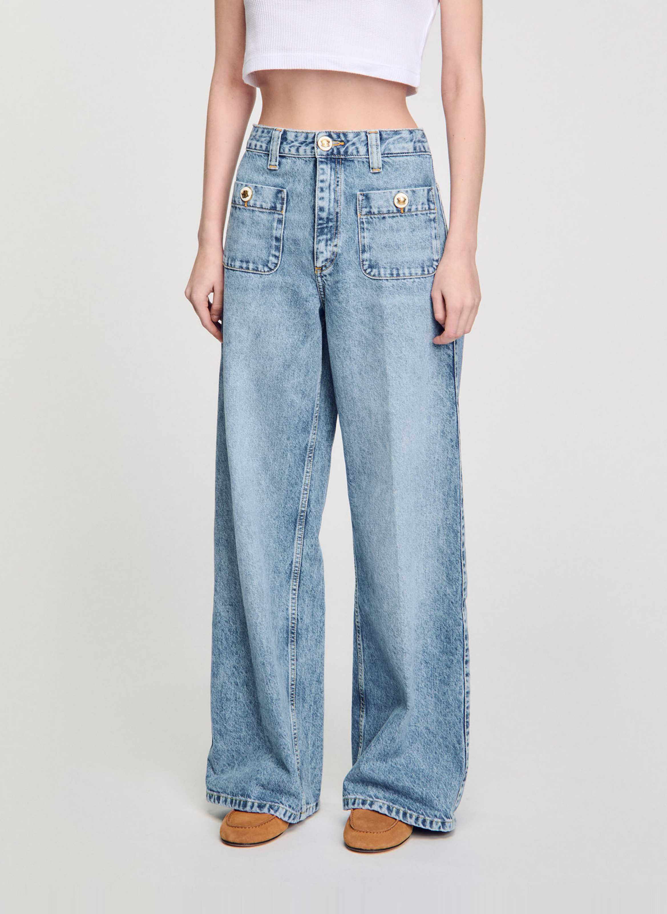 Jean droit délavé en coton SANDRO Bleu