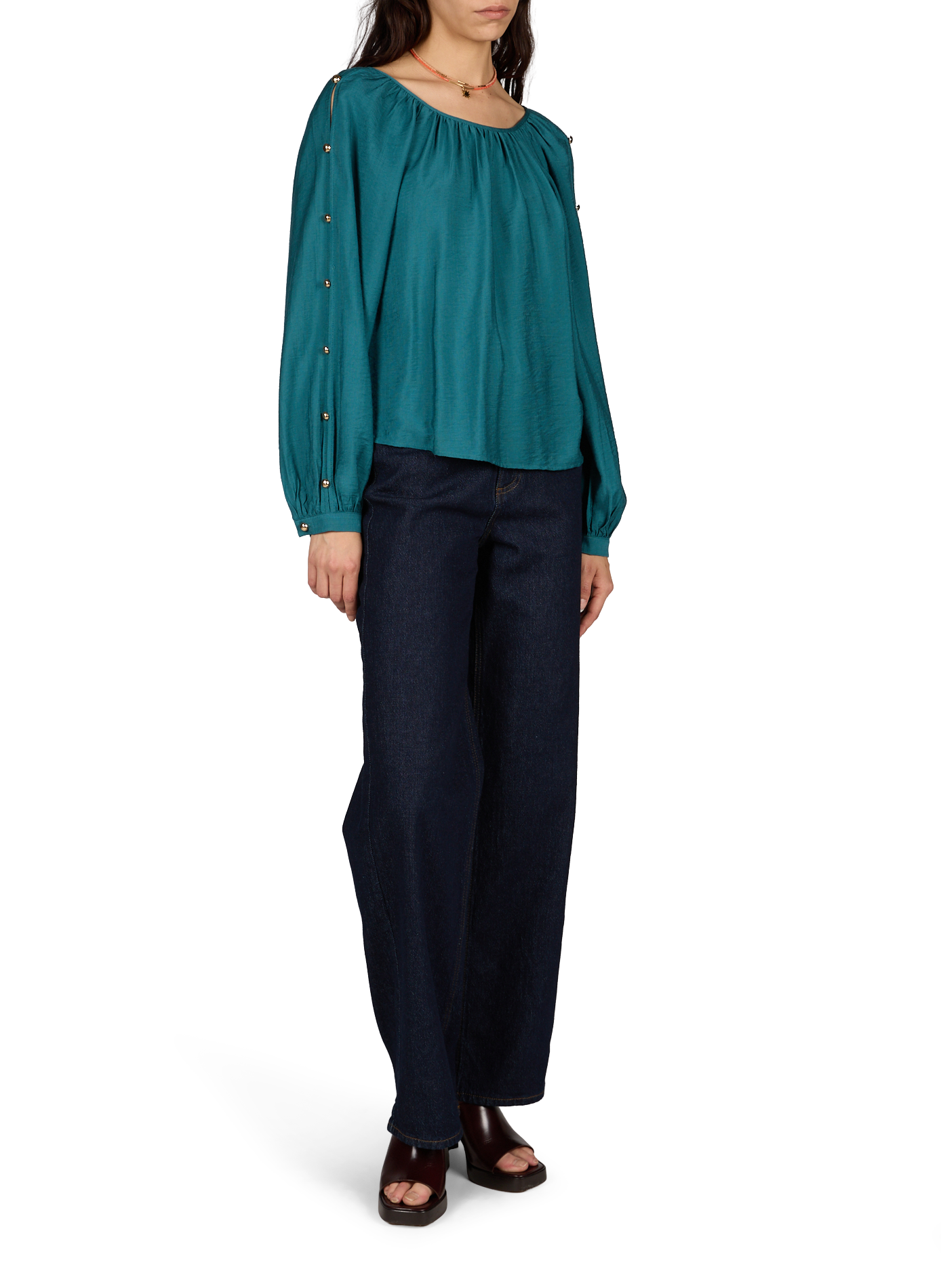 Round neck top with balloon sleeves VILA Blue