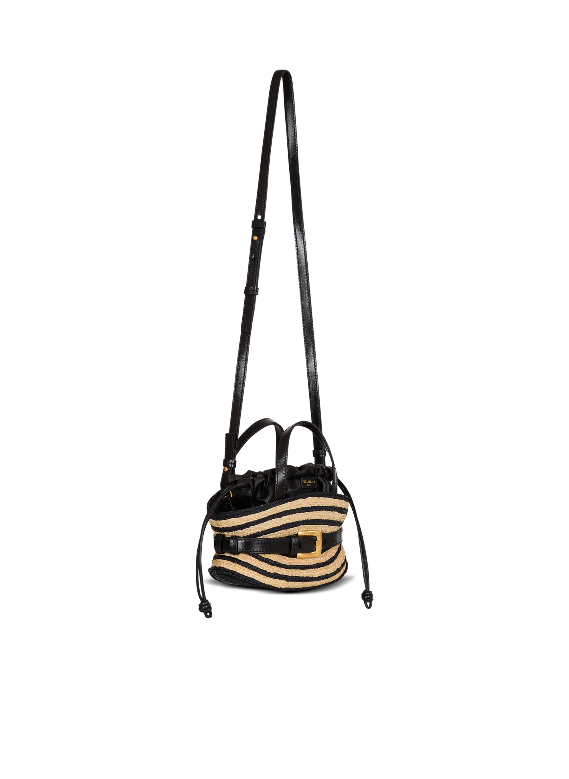 Sac shuffle mini en raphia et cuir lisse BALMAIN Beige