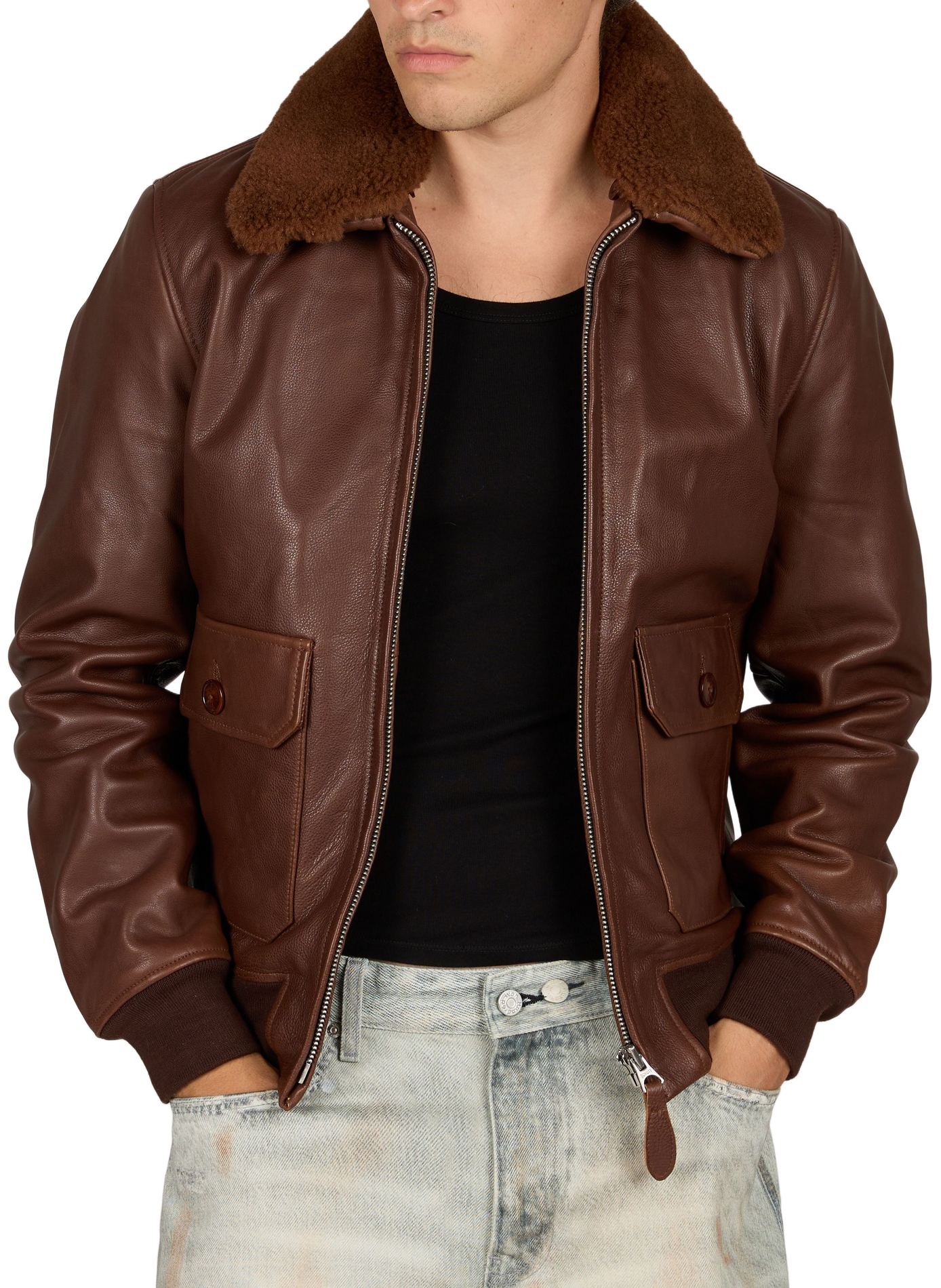 Jacket with classic leather collar SCHOTT Brown