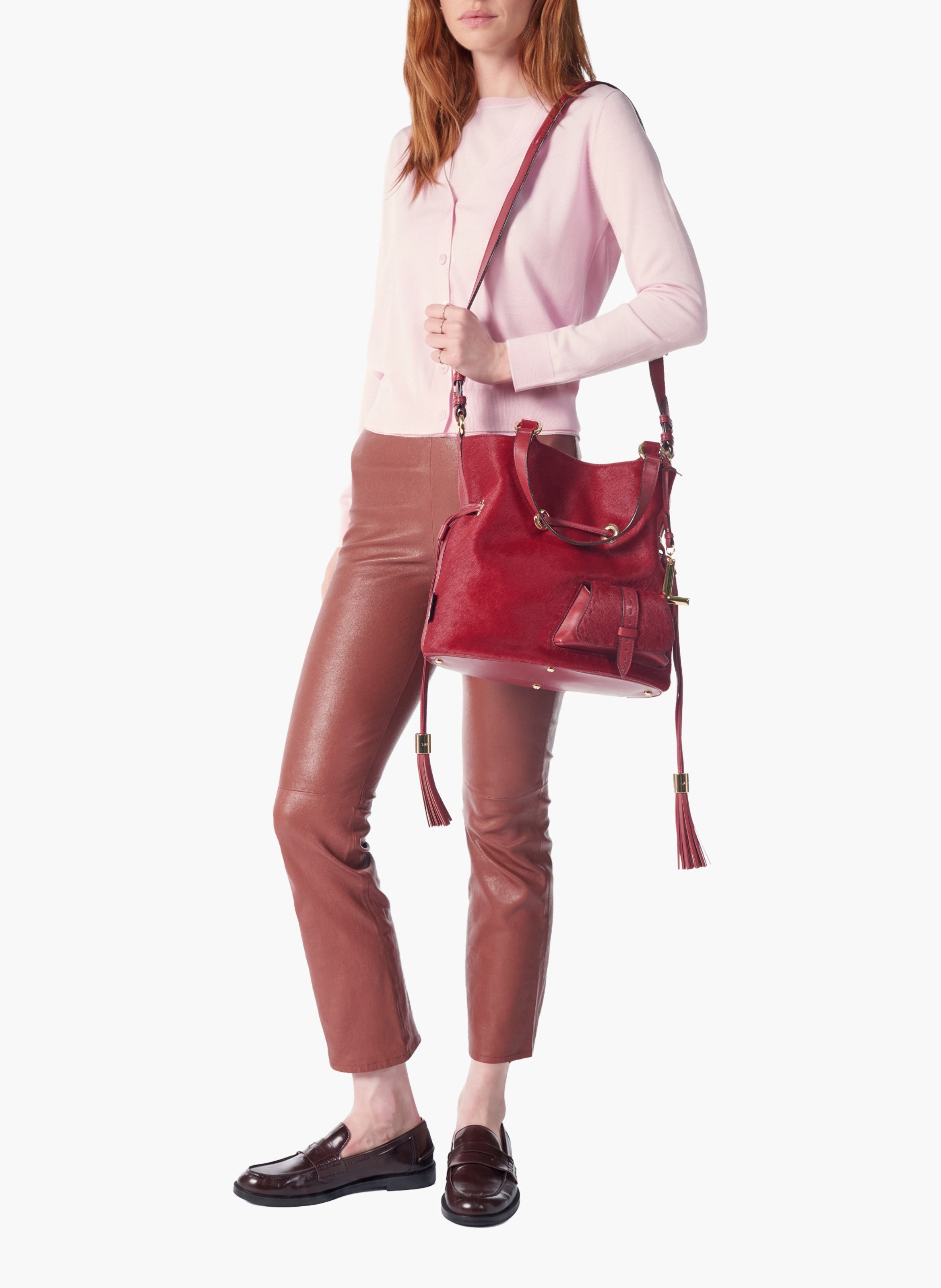 Sac seau premier flirt de lancel en animation 150y pony : cuirs de vachette pony & lisse LANCEL Rouge