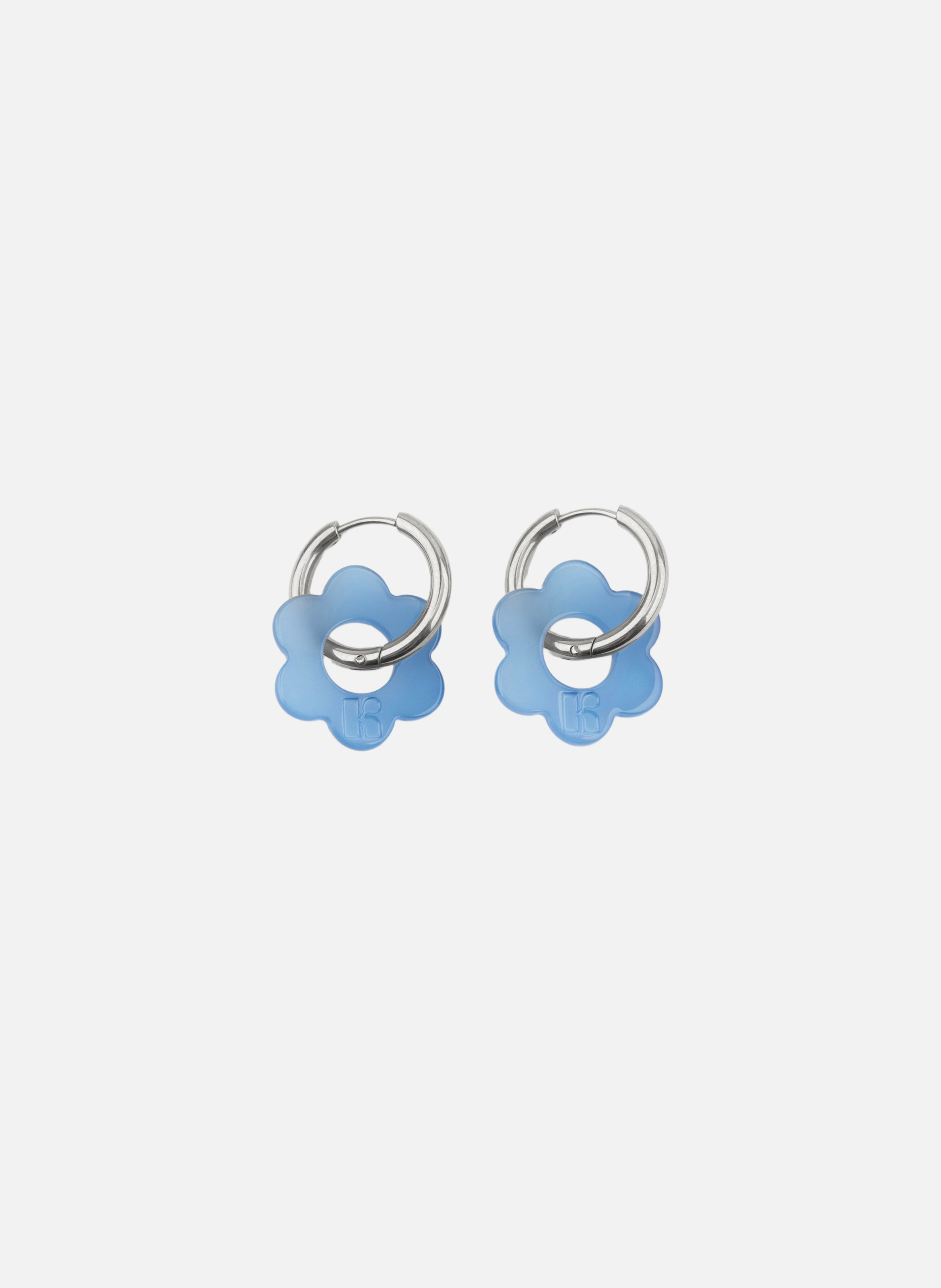 Boucles d'oreilles Baby Fleurette avec anneaux en acier inoxydable argenté  Bleu