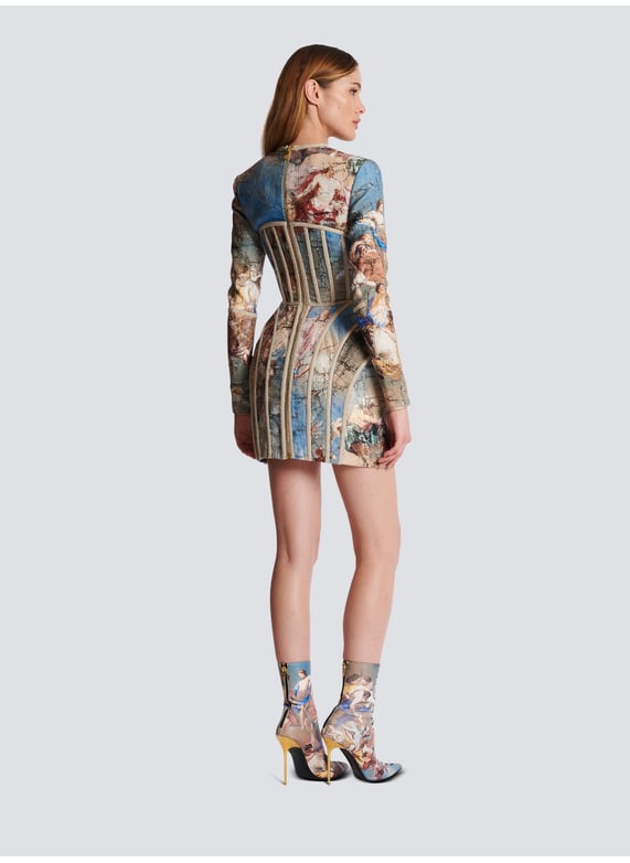 Balmain Paris Robe ROBE CAGE EN LIN IMPRIMé SKY - BALMAIN pour FEMME | Printemps.com