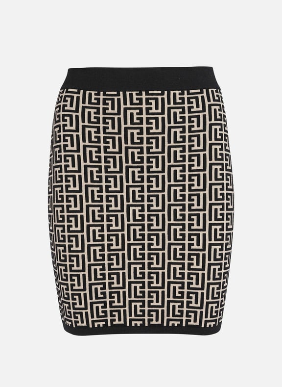 Jupe en maille à monogramme Noir by BALMAIN BALMAIN Jupe en maille à monogramme Noir