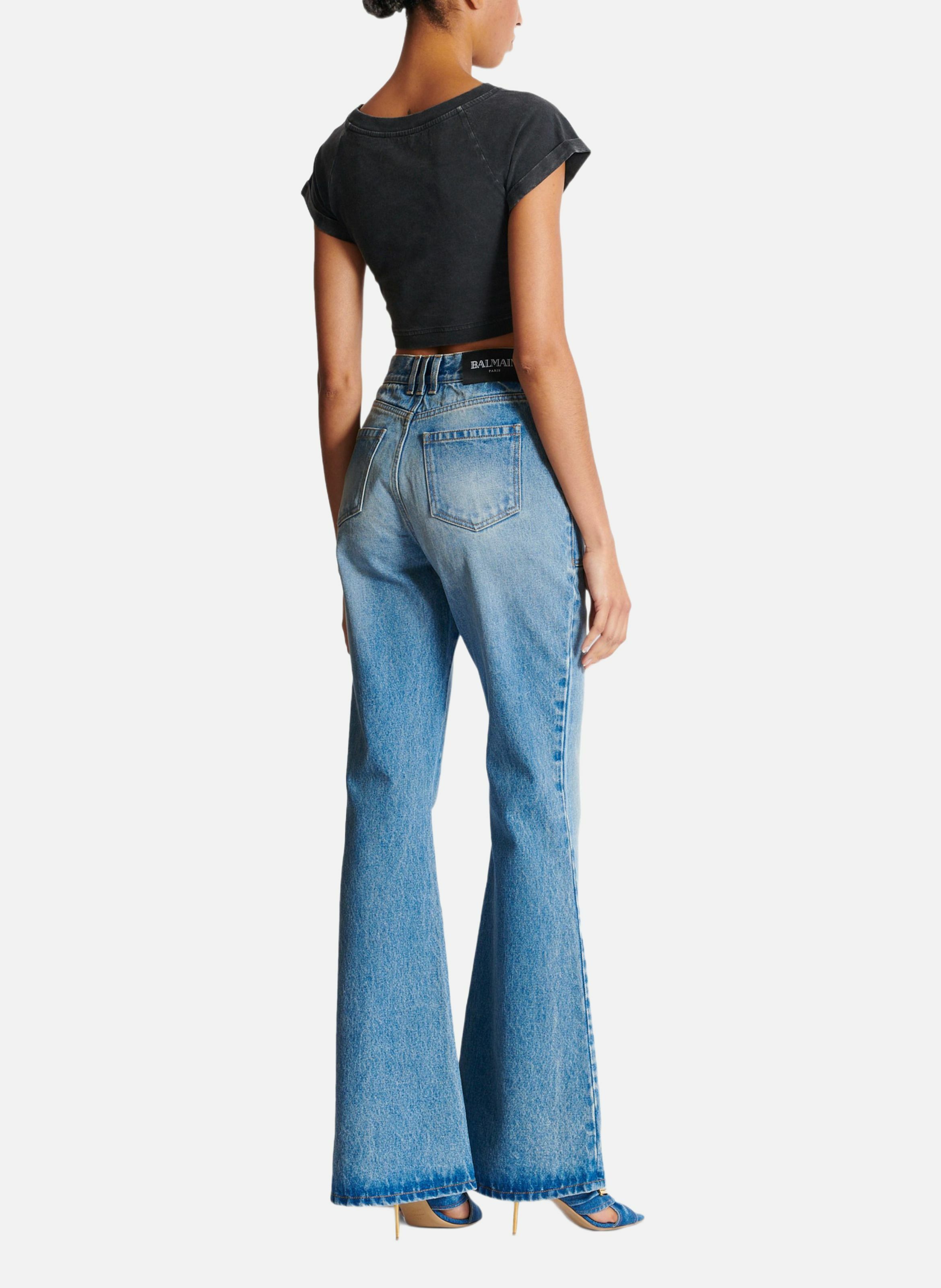 Jean taille haute flare en denim BALMAIN Bleu