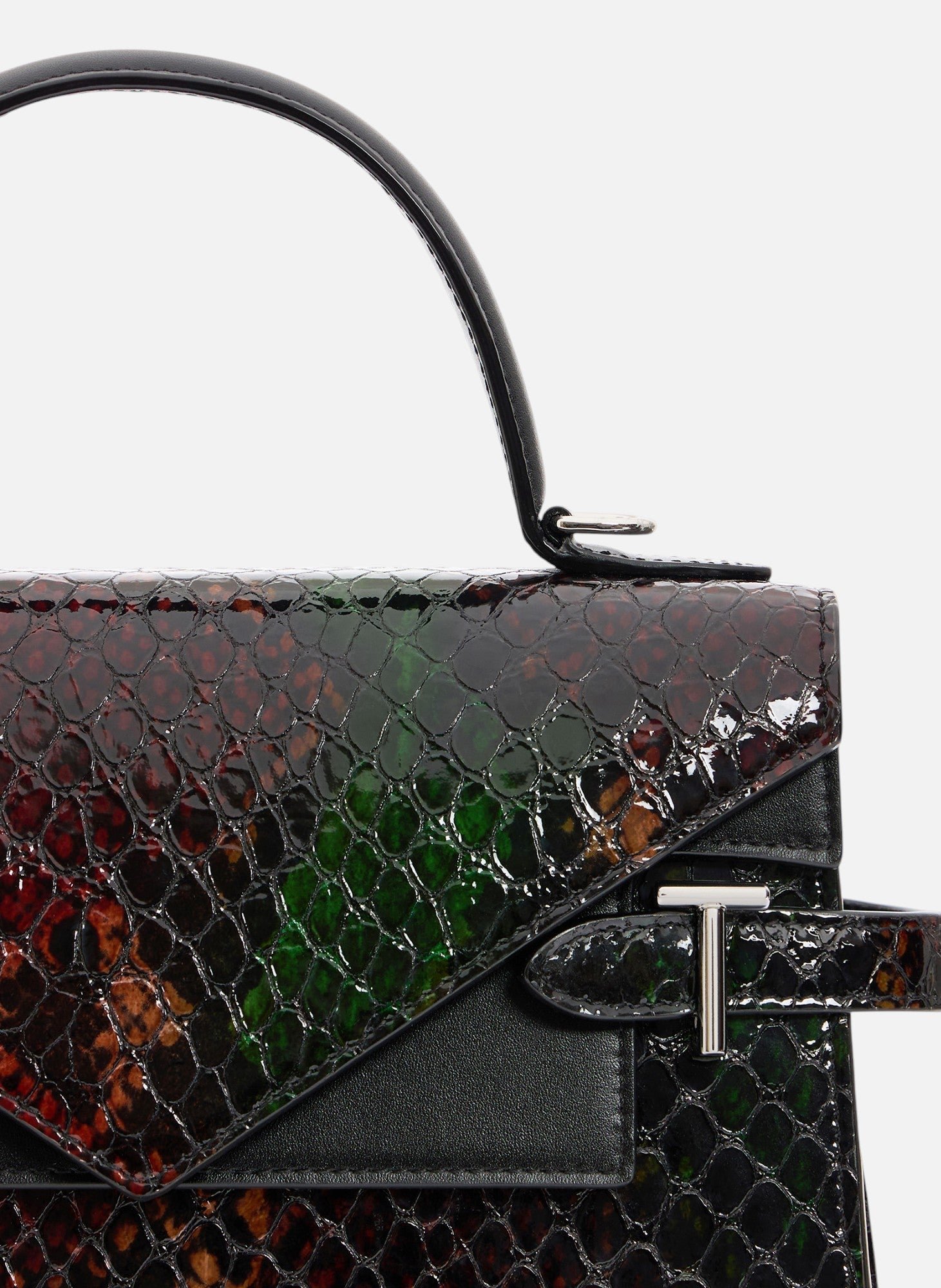 Sac à main double rabat moyen modèle emilie en cuir effet python LE TANNEUR Noir