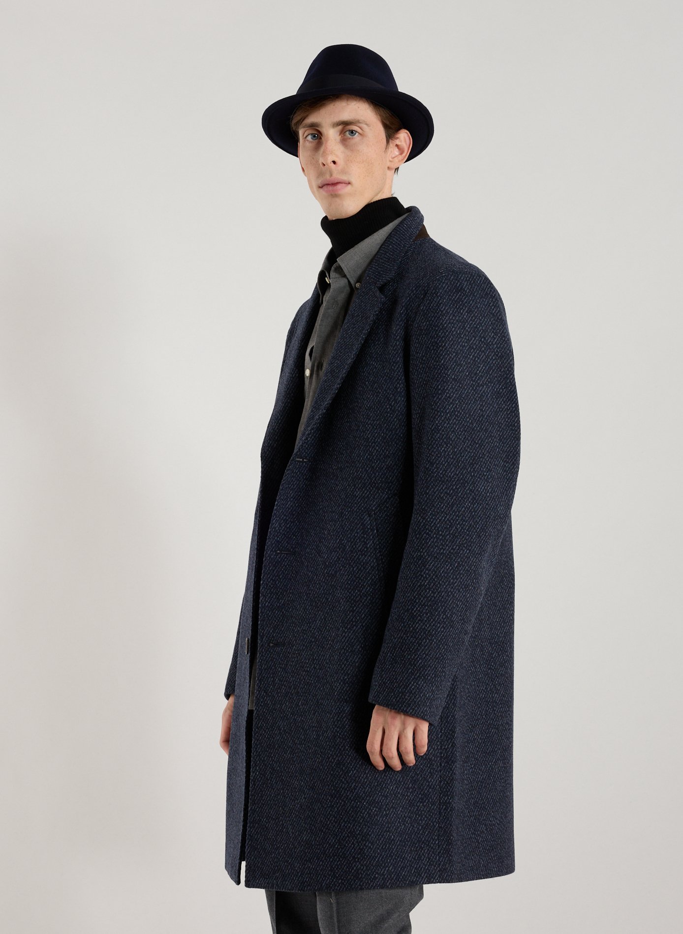 PAUL SMITH Manteau col tailleur en laine et cachemire mélangés Bleu