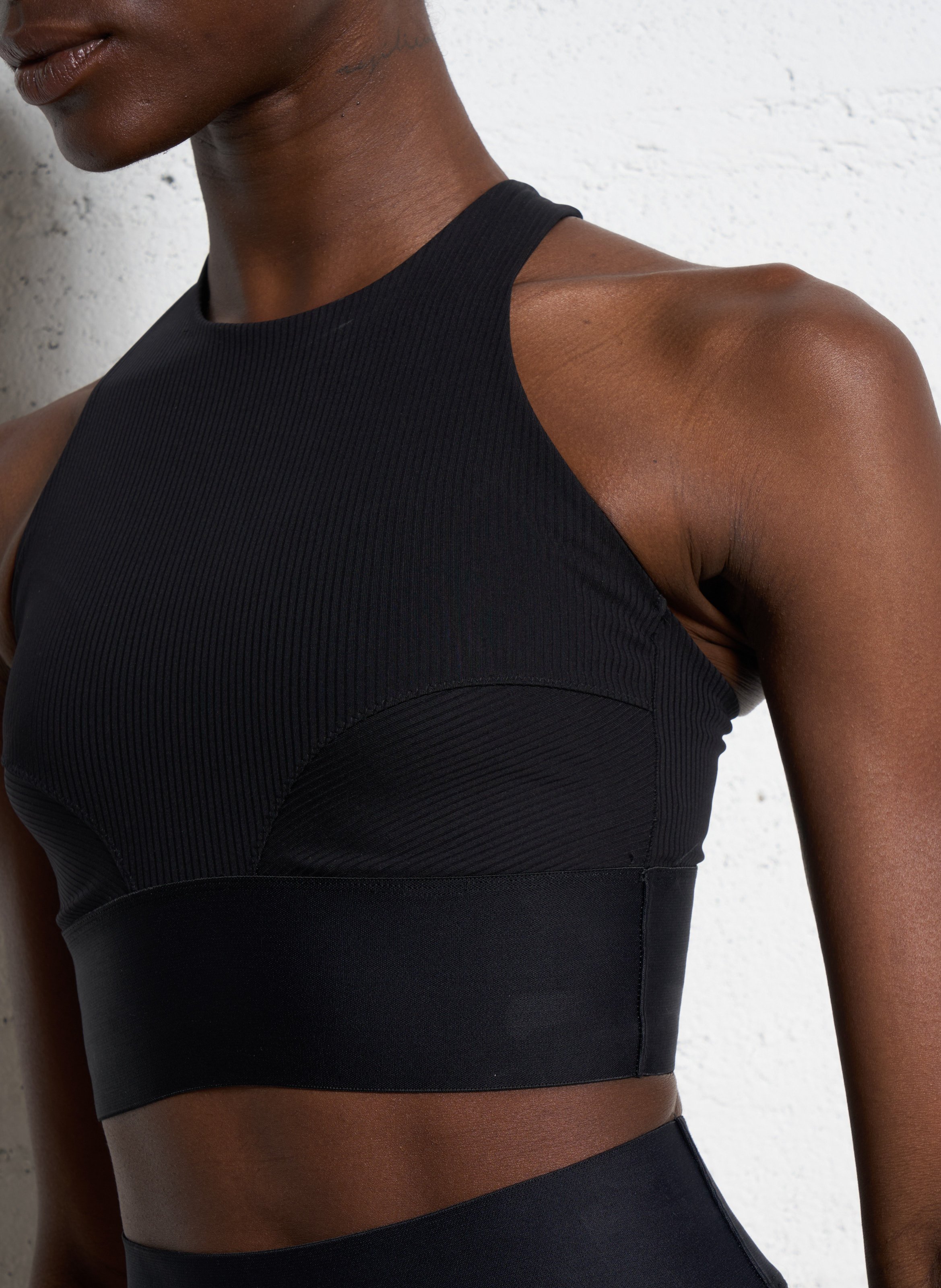 Brassière côtelée à découpes Noir