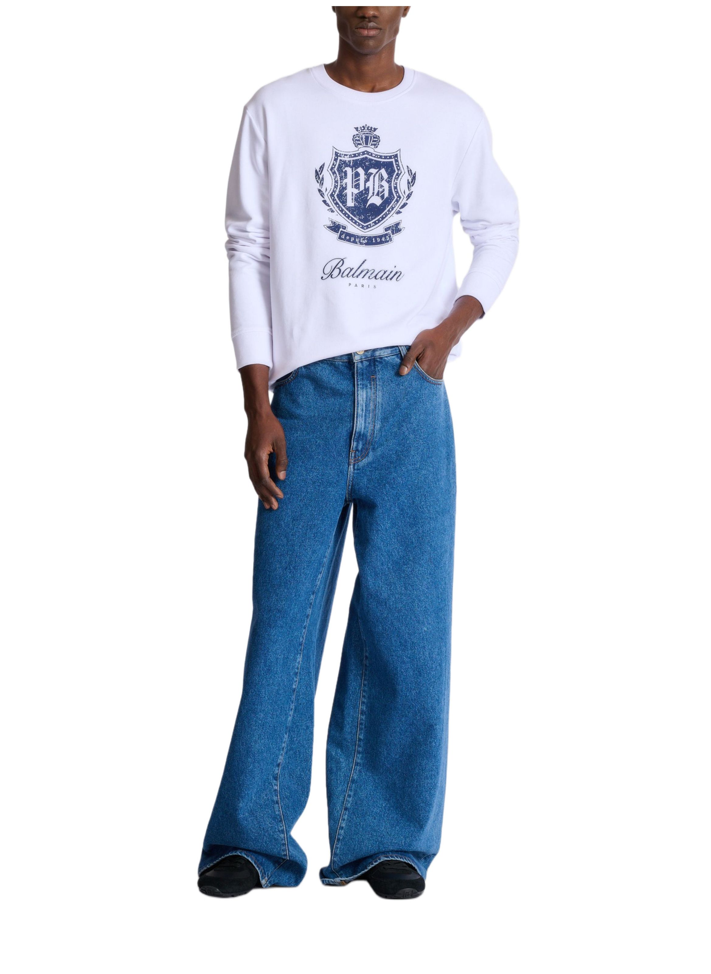 Sweat-shirt college emblem imprimé BALMAIN Bleu