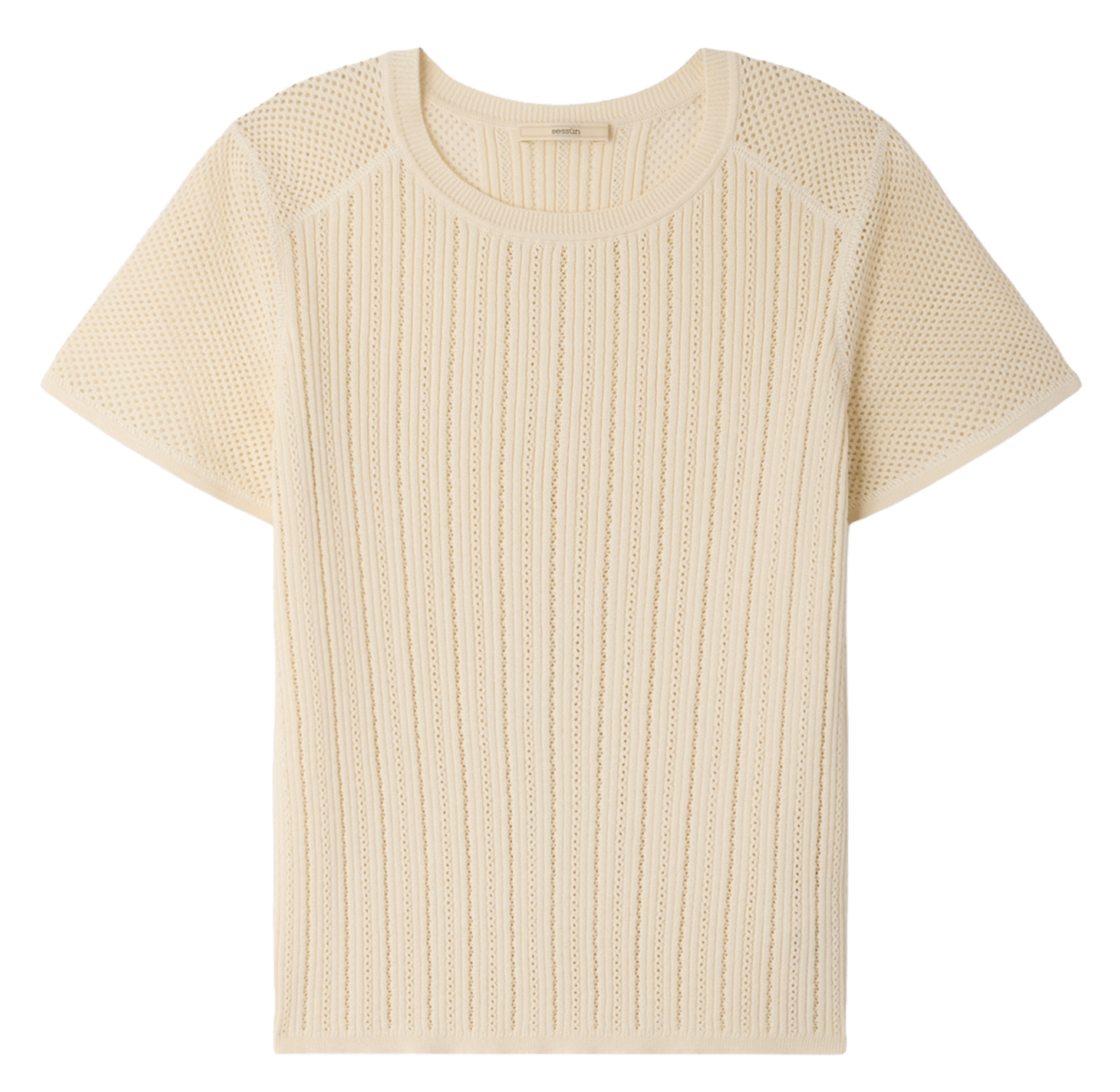 Pull droit col rond en coton ajouré alheira SESSUN Beige