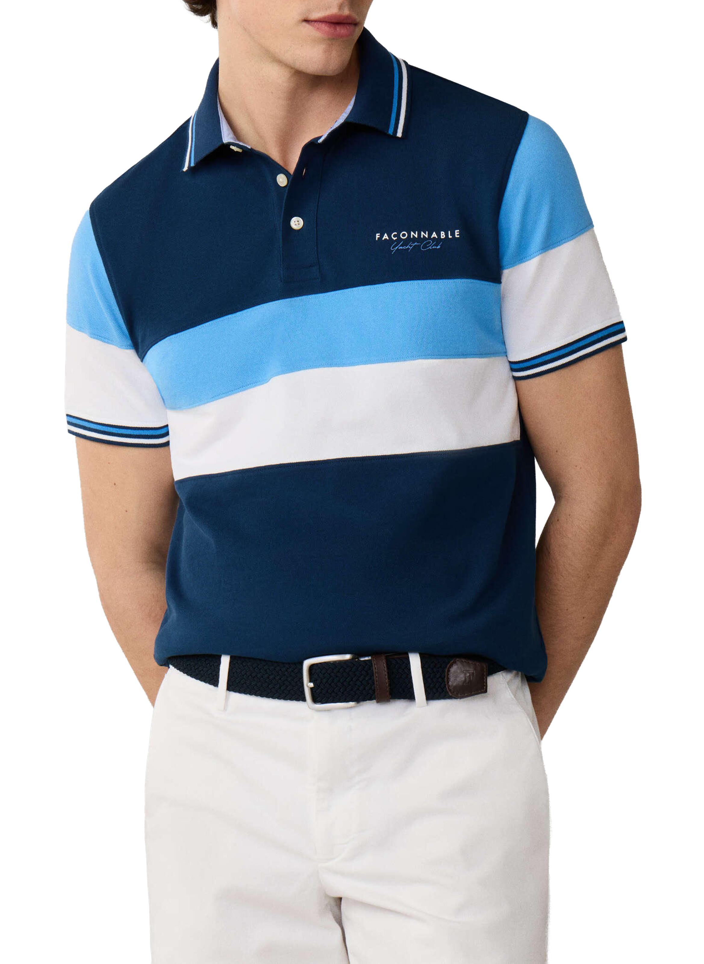Polo logo à manches courtes en coton FACONNABLE Bleu