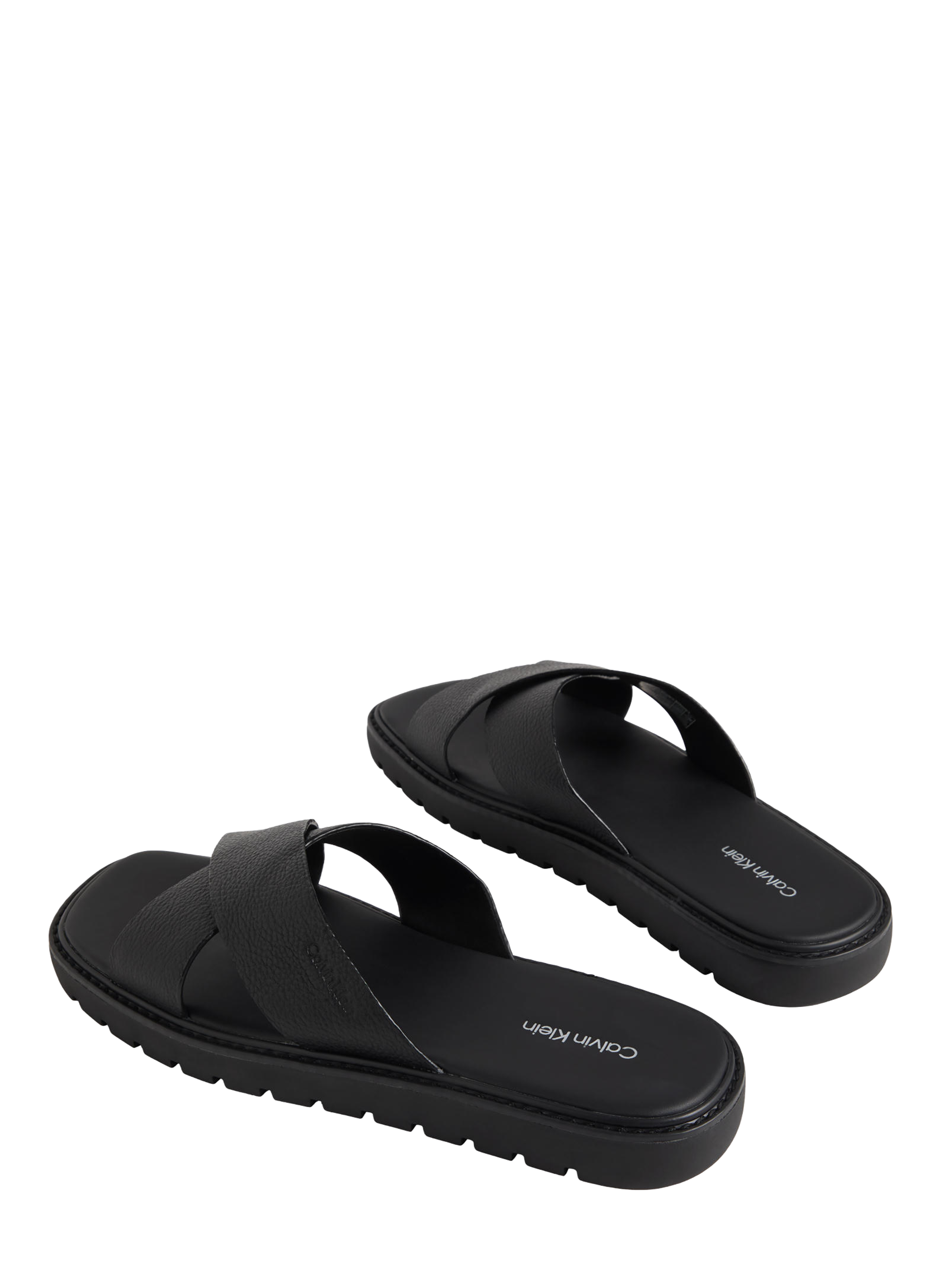 Sandales plates mules en cuir CALVIN KLEIN Noir