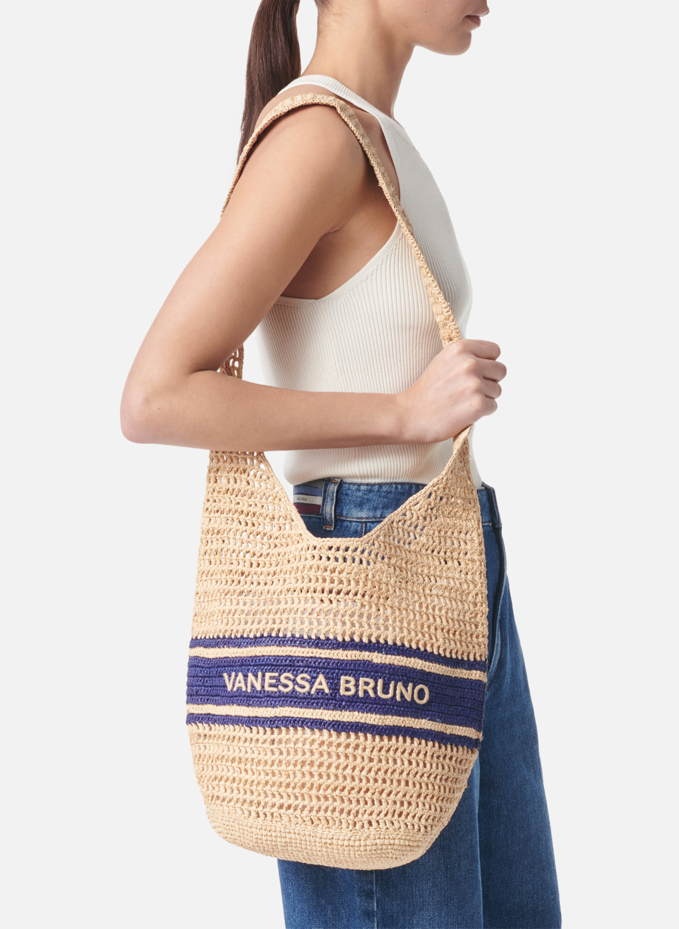 Panier hobo en raphia avec rayures VANESSA BRUNO Bleu