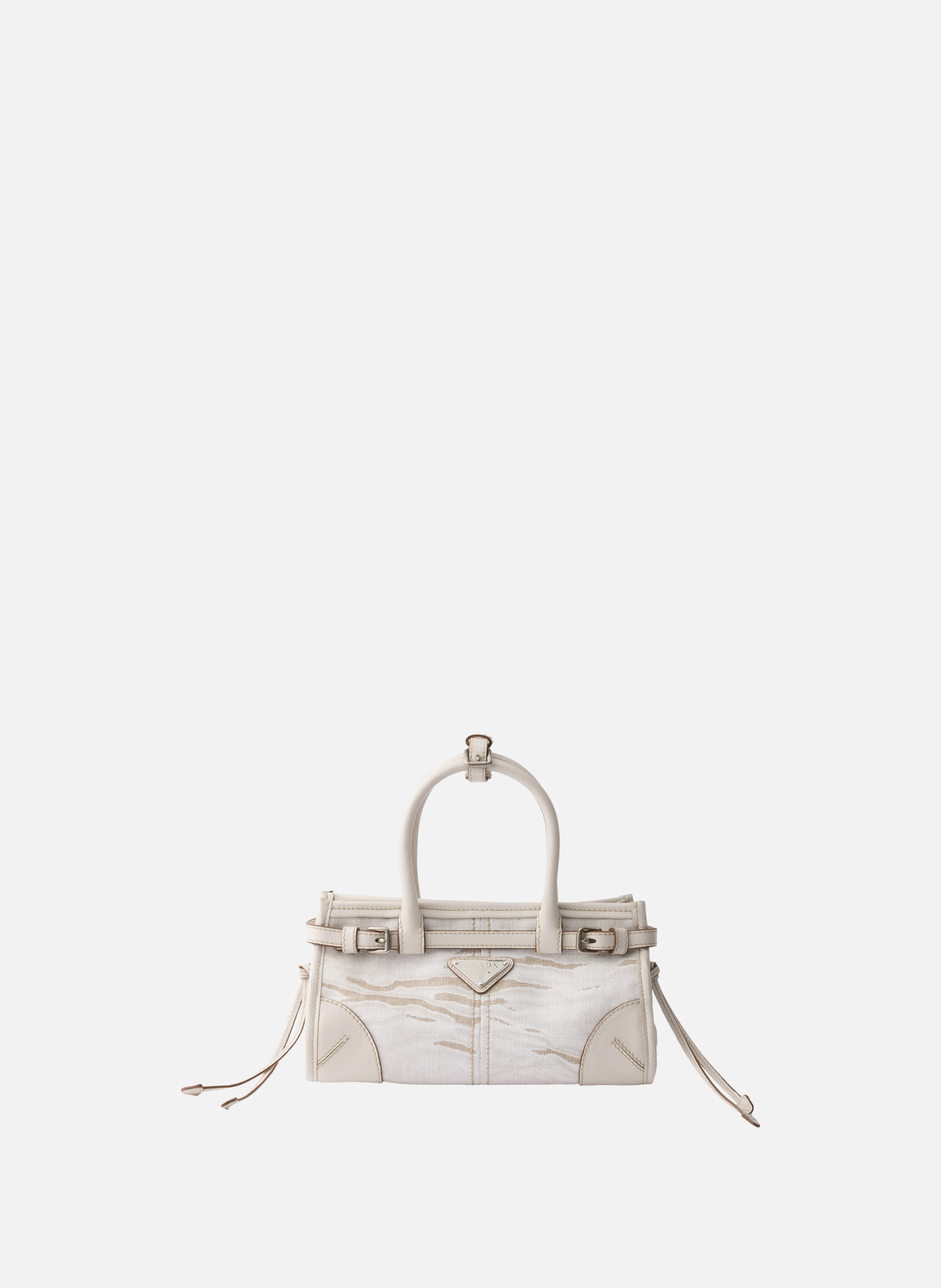 Petit sac à main prada bonnie en lin imprimé et cu PRADA Blanc