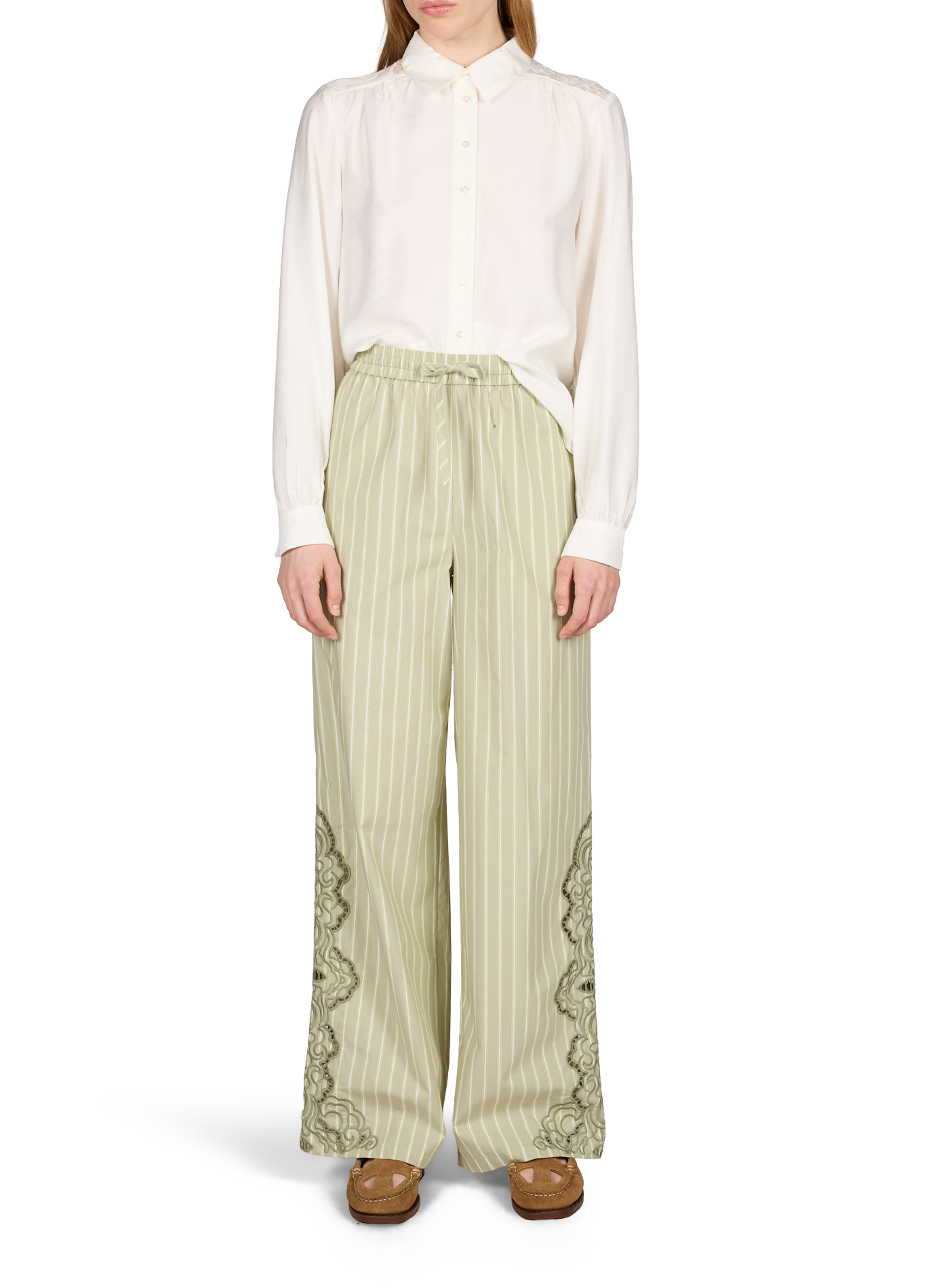 Collectors Item striped and embroidered cotton pants OBJECT Green