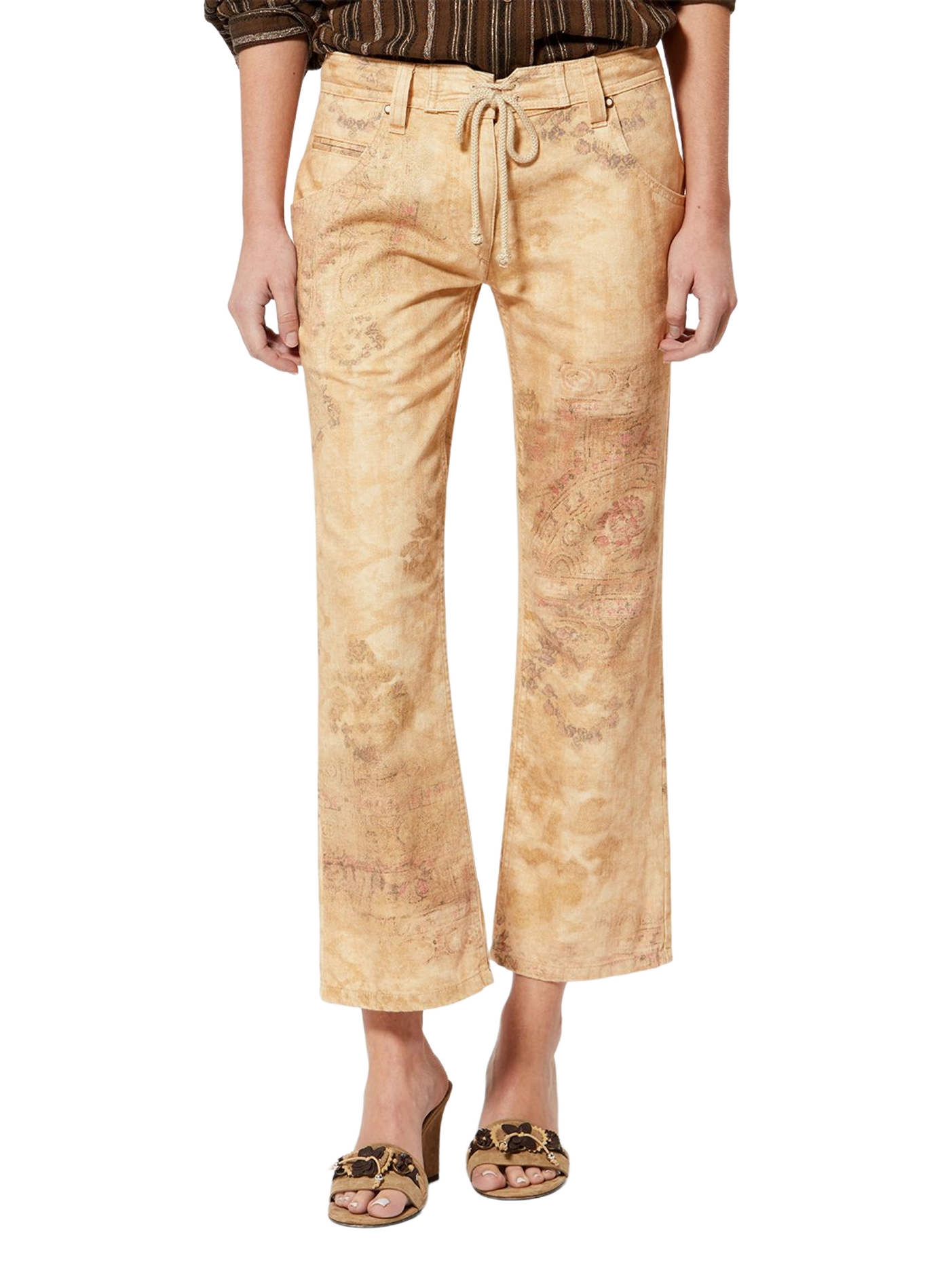 Camila printed denim cropped straight-leg pants ISABEL MARANT Beige