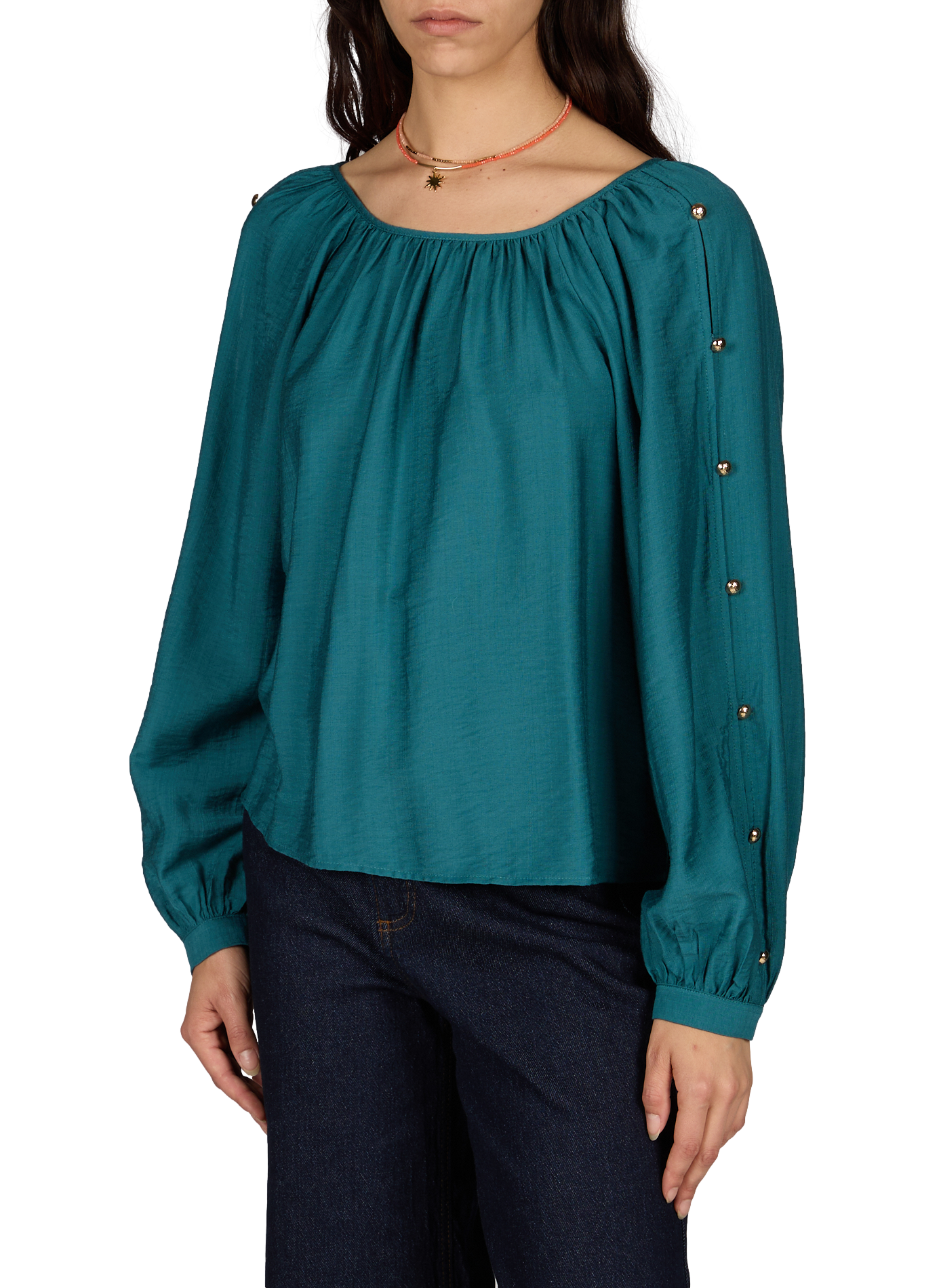 Round neck top with balloon sleeves VILA Blue