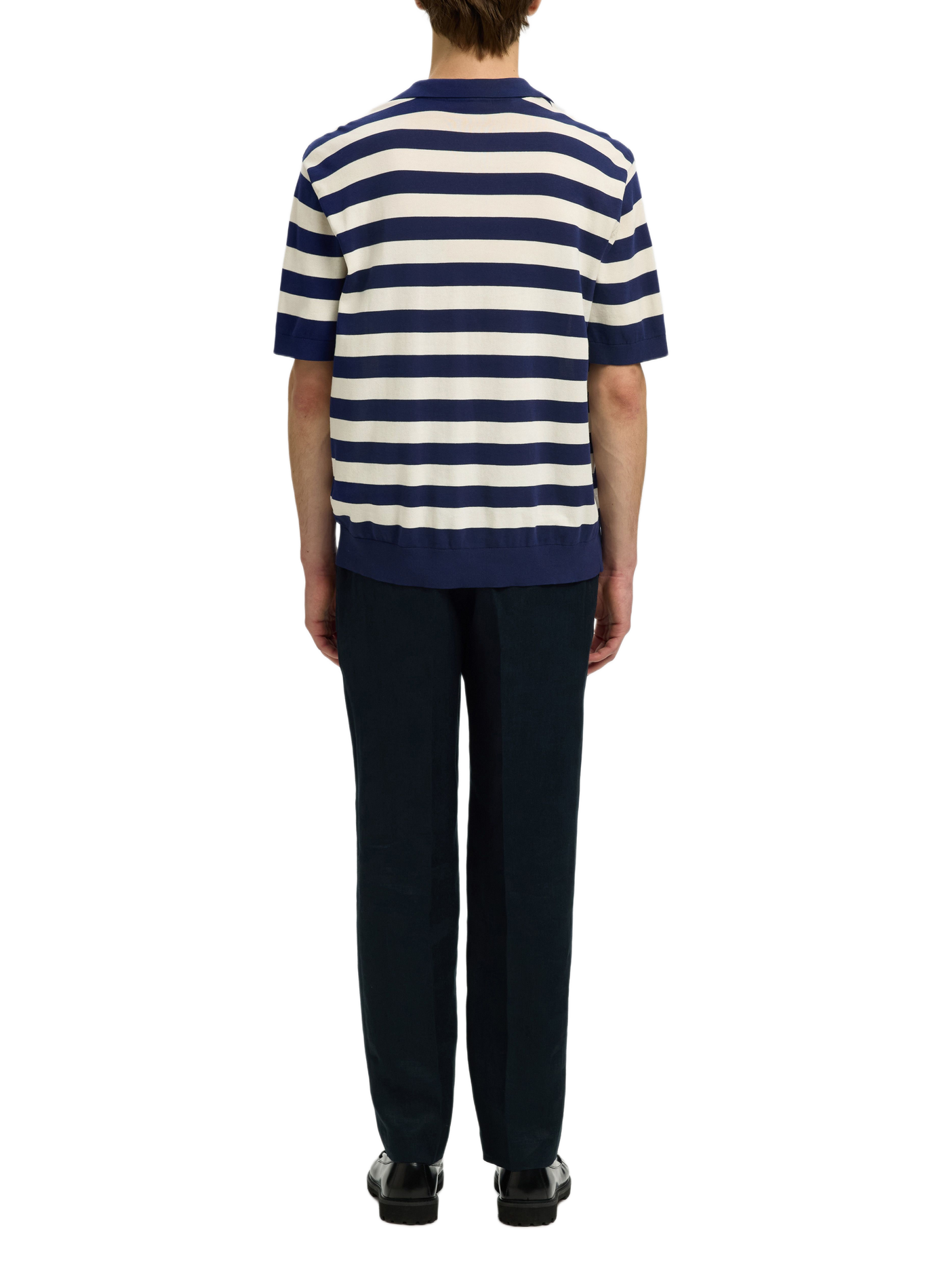 Short-sleeved striped cotton polo SELECTED Blue