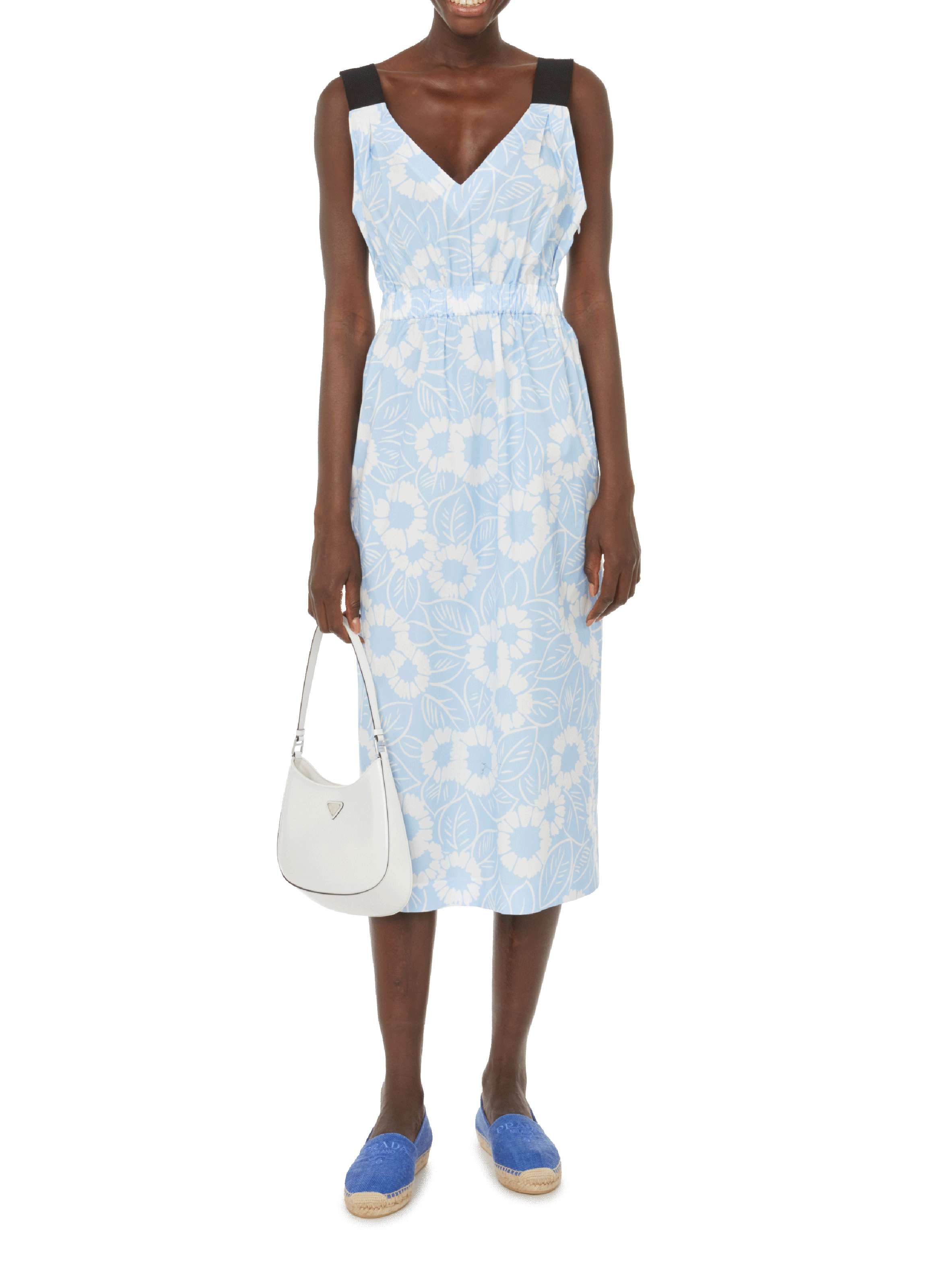 Robe imprimé fleurs en coton mélangé PRADA Bleu