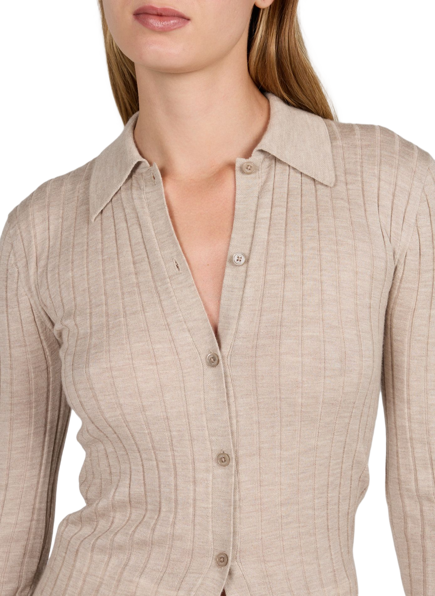 Geripptes Slim-Fit-Hemd aus Kaschmir und Seide TOTEME Beige