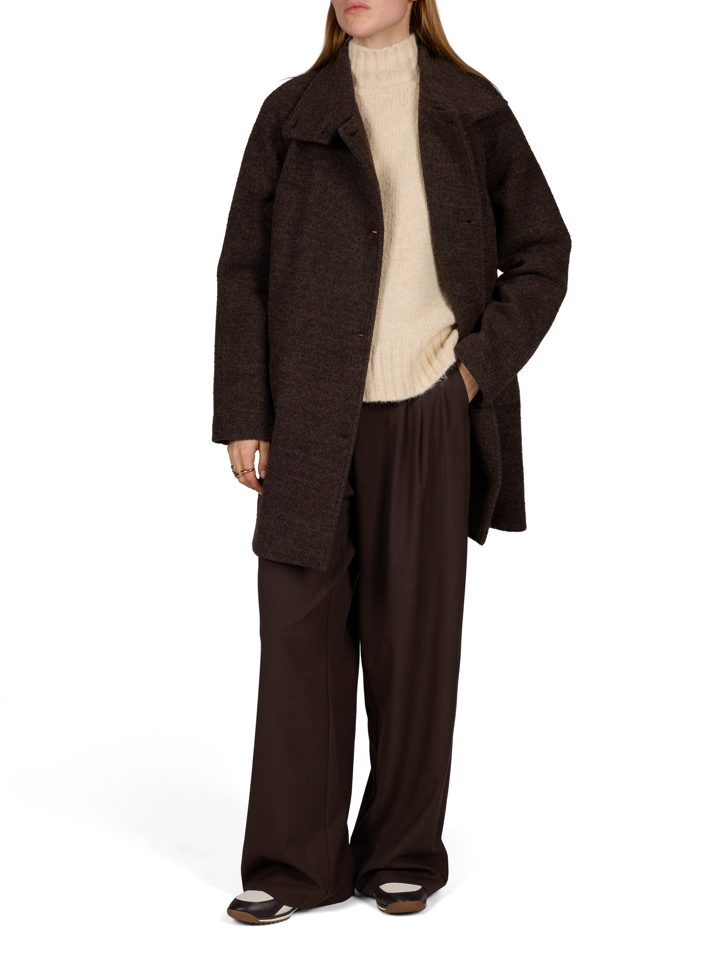 Straight jacket with high collar in blended wool SAMSOE SAMSOE Brown