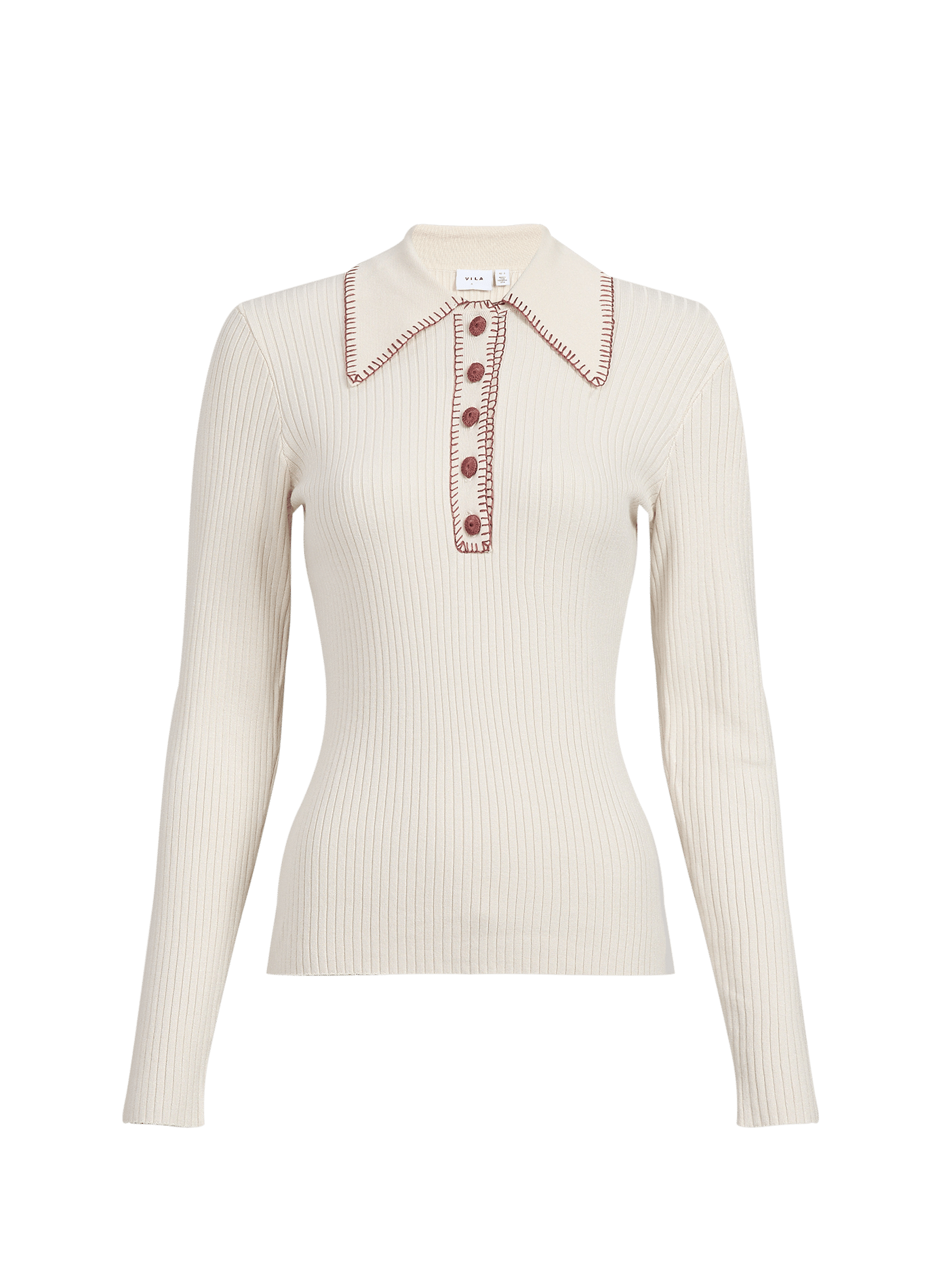 Pullover aderente in maglia a coste con colletto polo VILA Beige