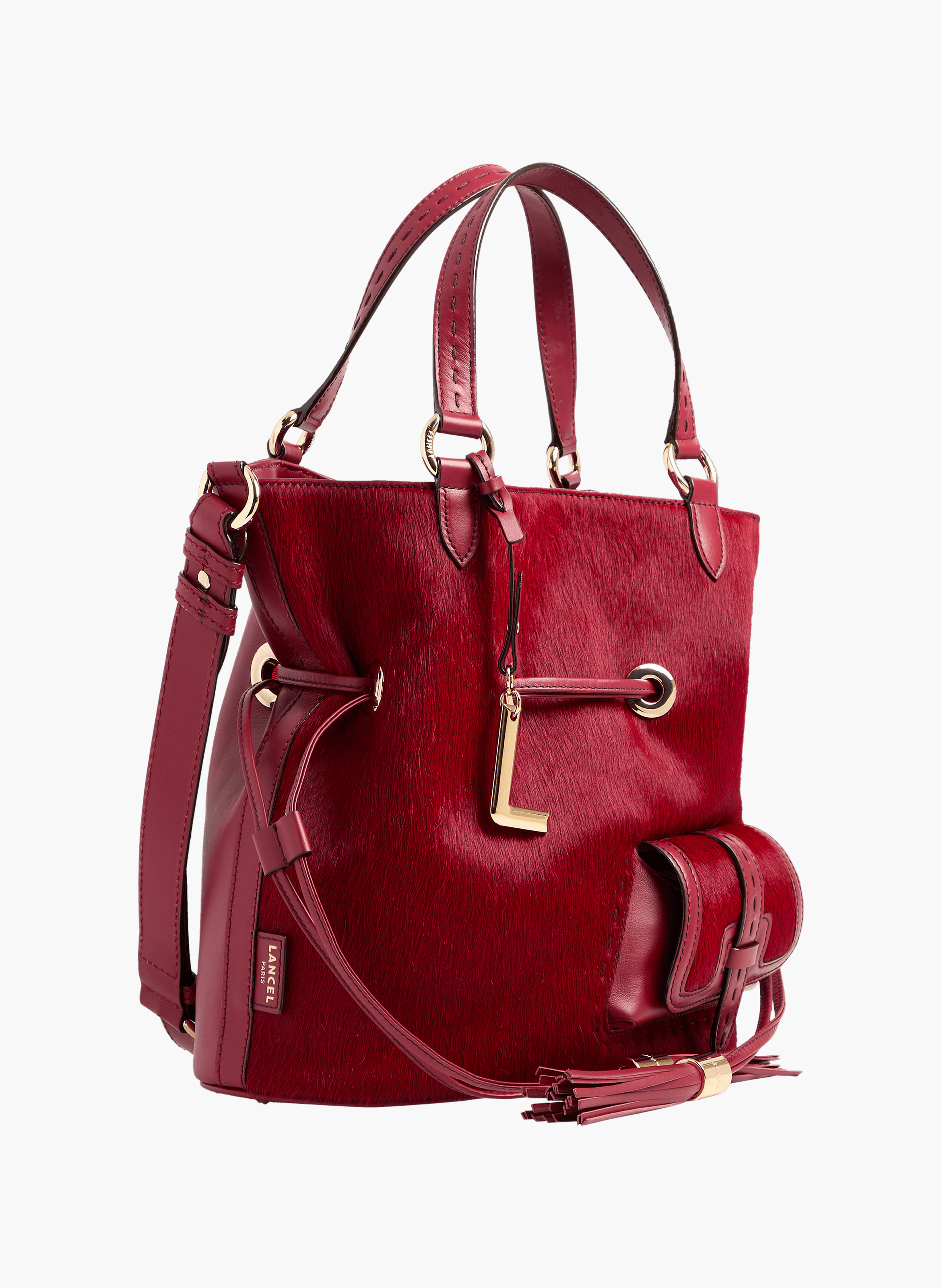 Sac seau premier flirt de lancel en animation 150y pony : cuirs de vachette pony & lisse LANCEL Rouge