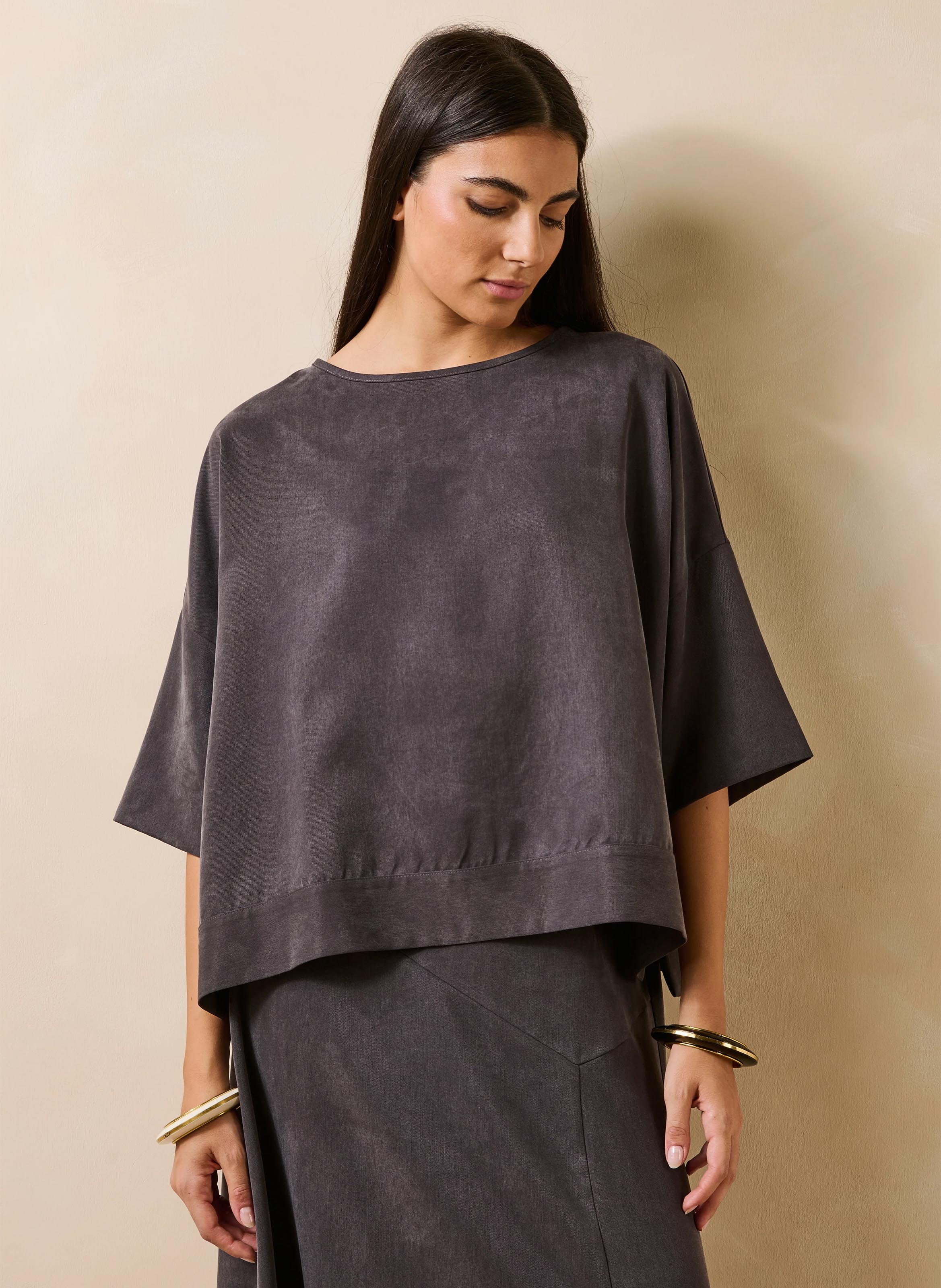Losvallende top met korte mouwen, effen kleur LA FEE MARABOUTEE Grijs