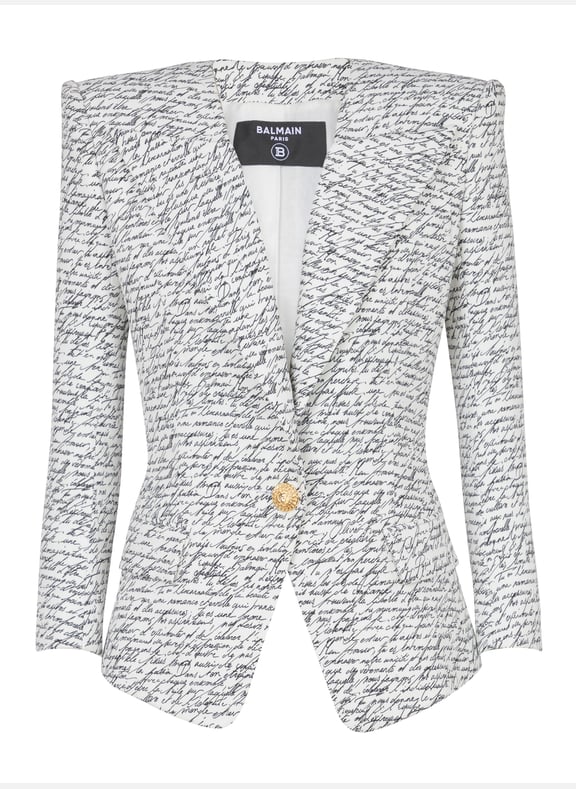 Veste 1bouton imprimée lettre d'amour Blanc by BALMAIN BALMAIN Veste 1bouton imprimée lettre d'amour Blanc