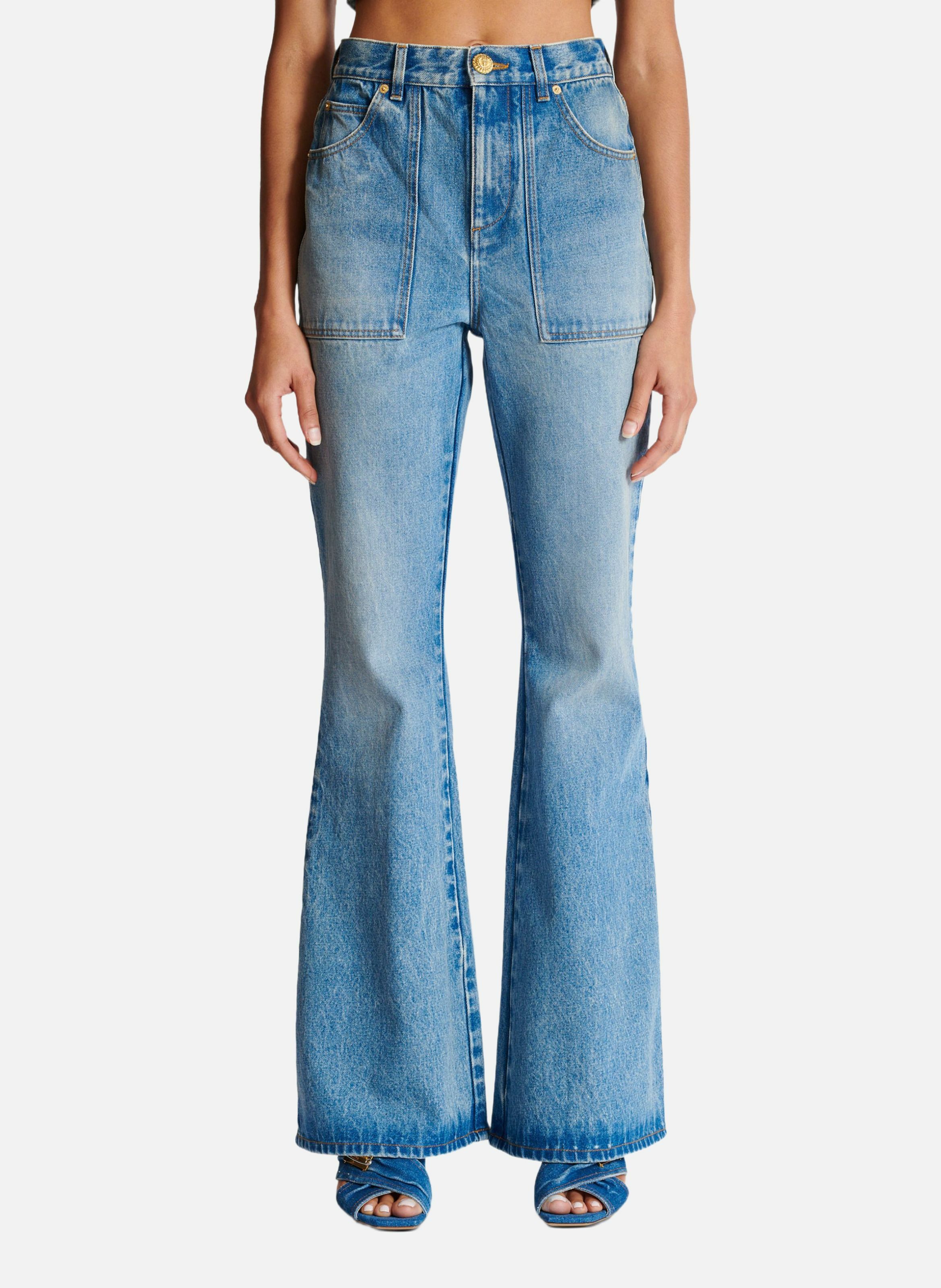 Jean taille haute flare en denim BALMAIN Bleu