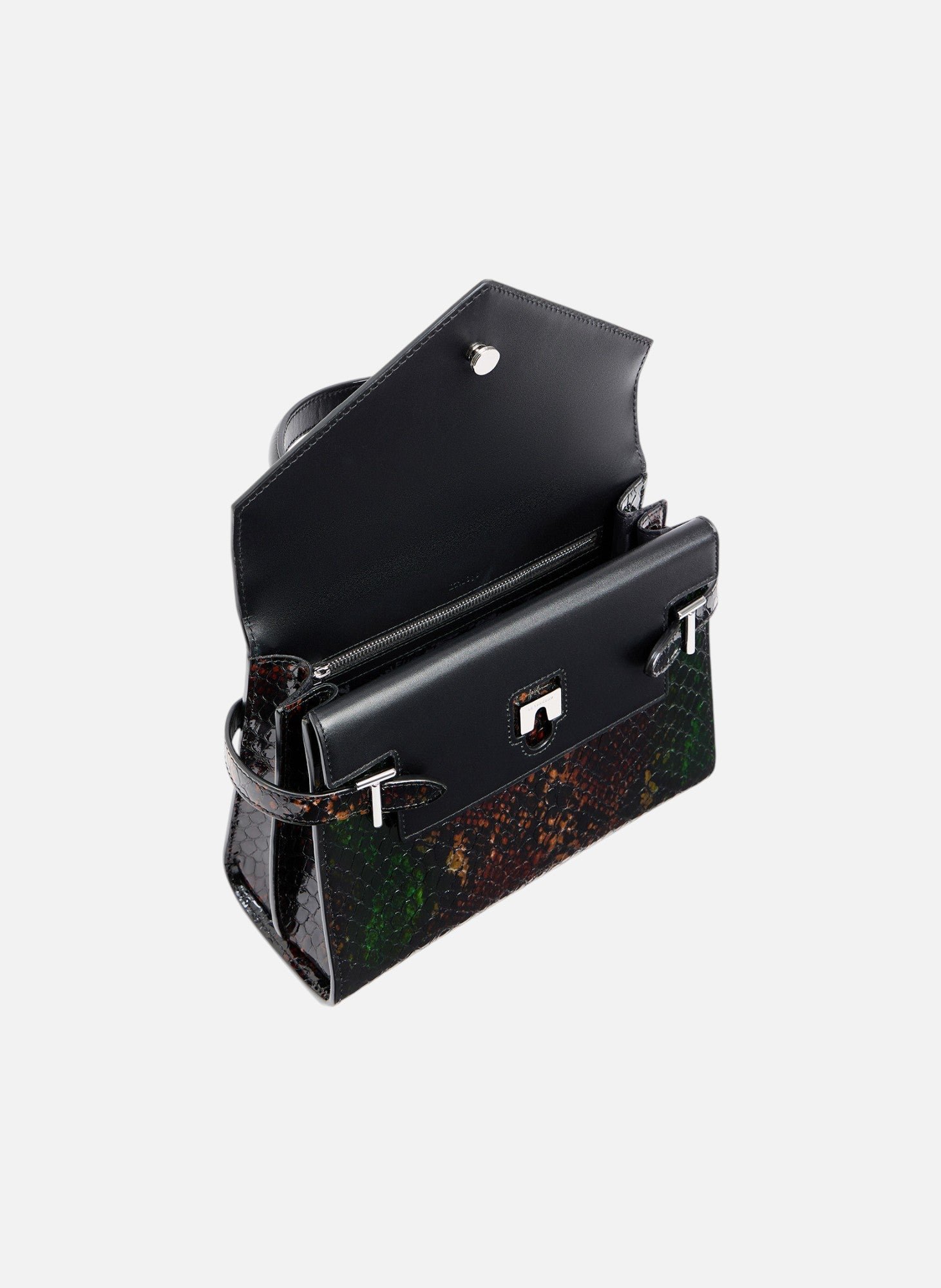 Sac à main double rabat moyen modèle emilie en cuir effet python LE TANNEUR Noir