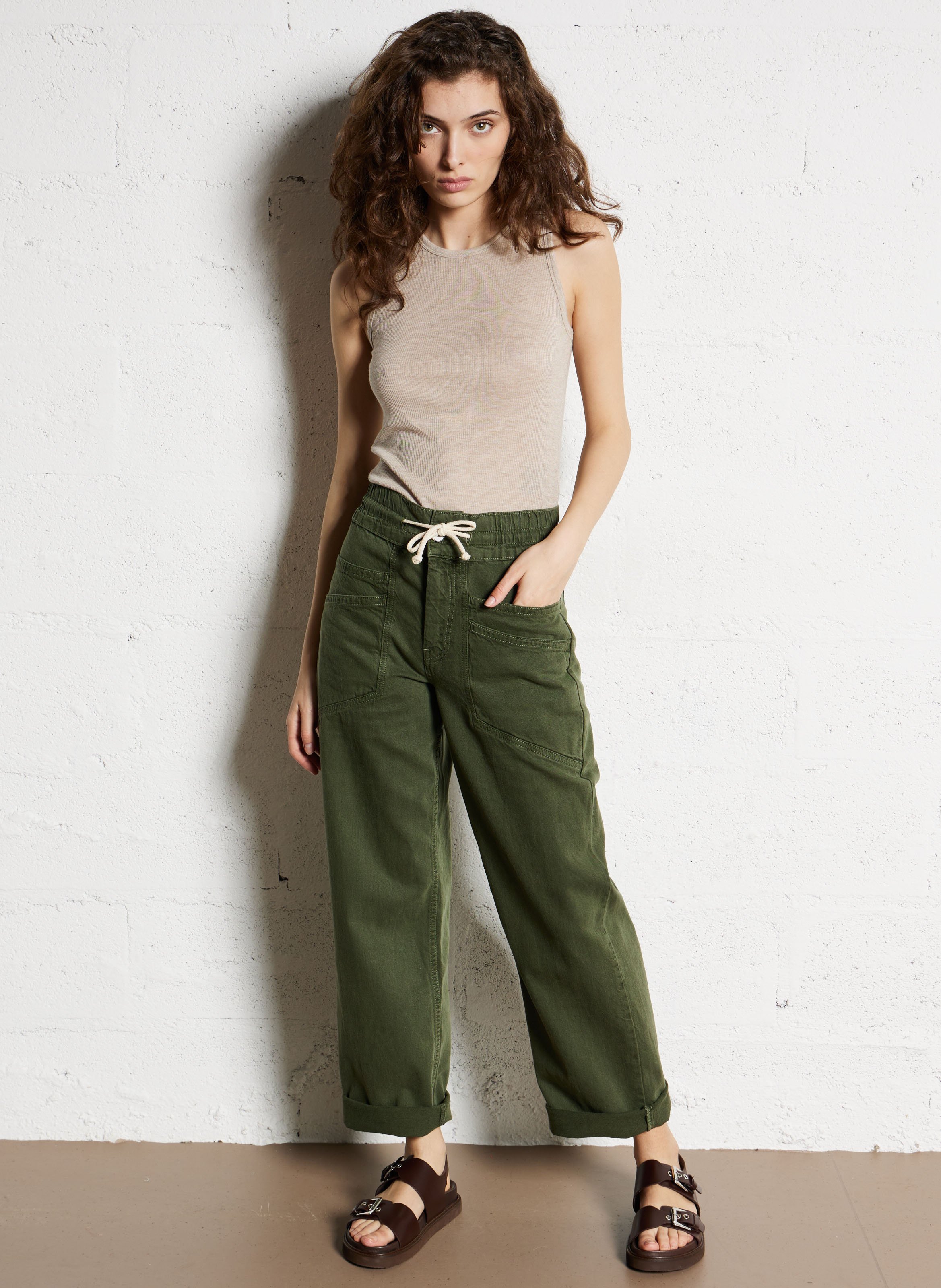 Pantalon droit en coton mélangé fima BA&SH Kaki