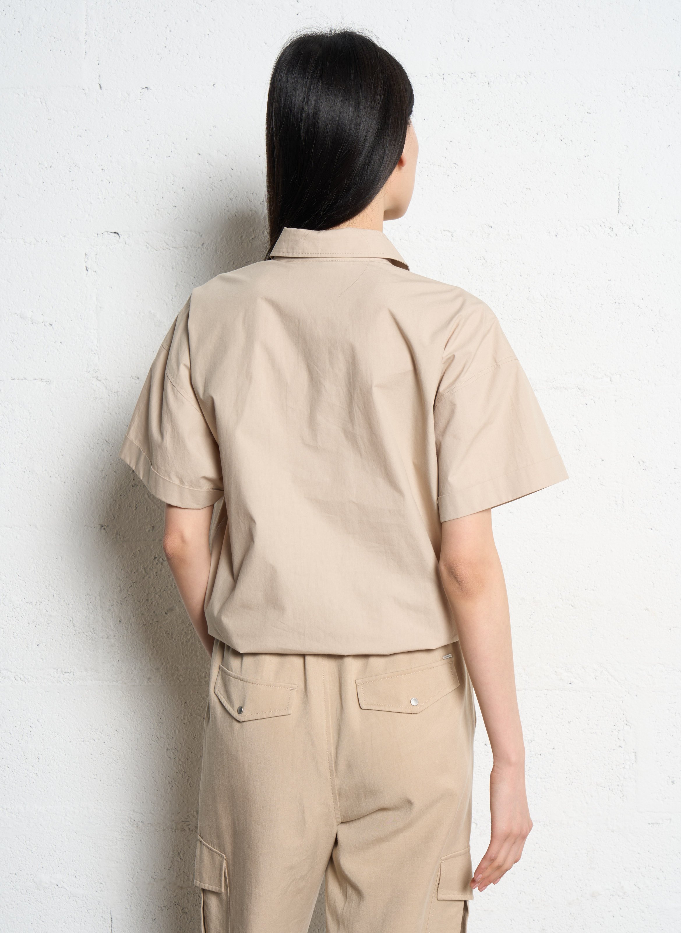 Chemise droite élastiquée en coton IKKS Beige