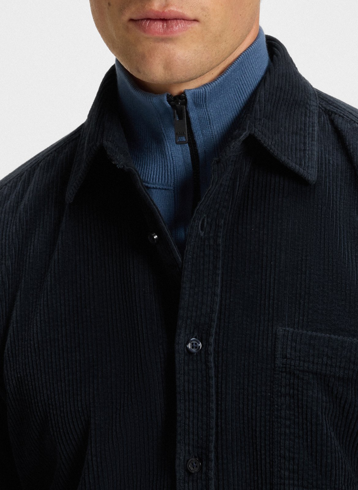 Chemise col classique en coton BOSS Bleu