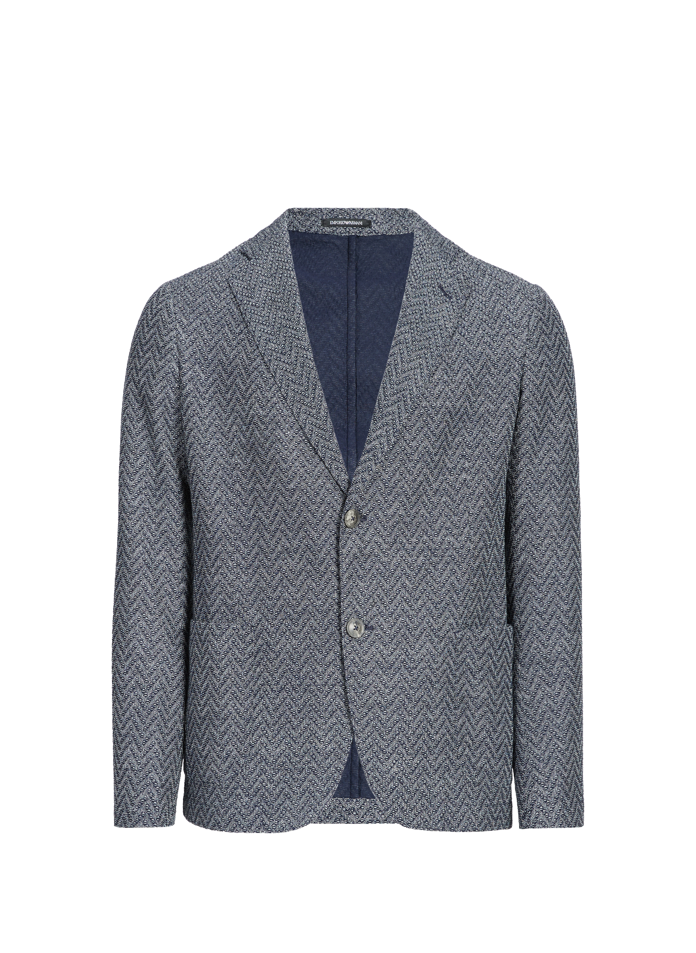 EMPORIO ARMANI Straight wool herringbone jacket Blue