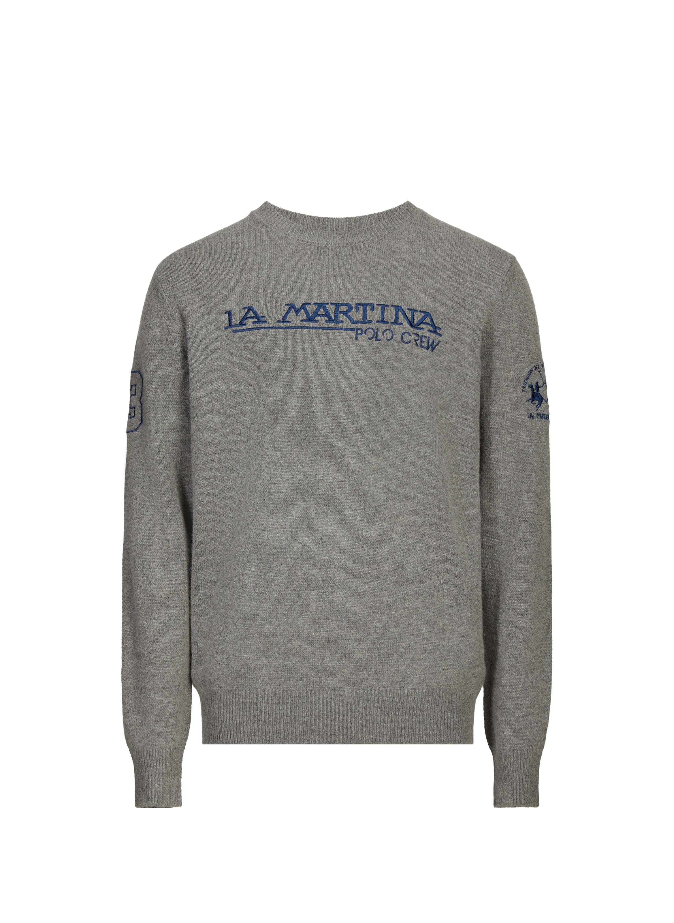 LA MARTINA Round neck sweater with logo Grey