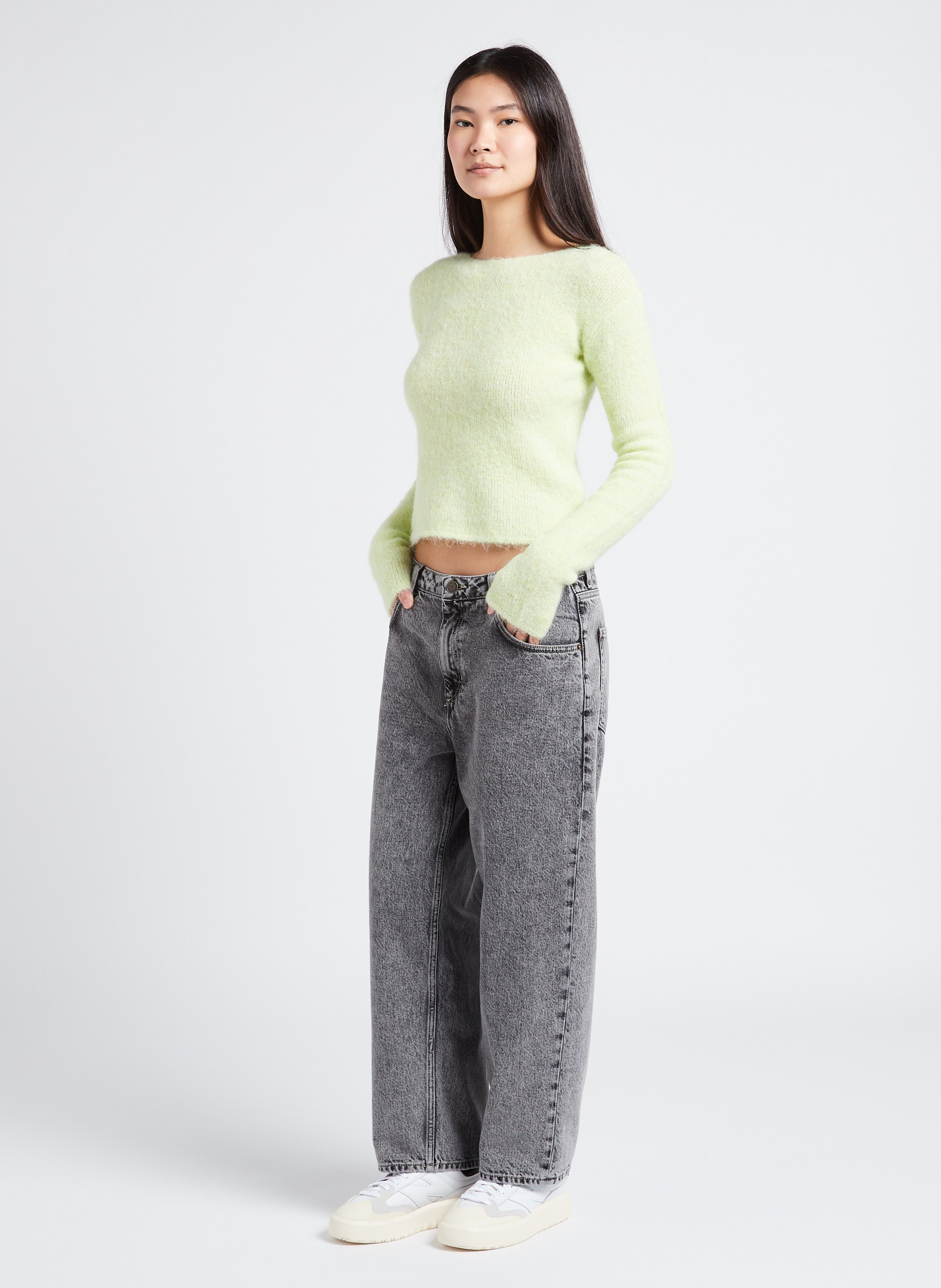 Jean droit taille haute en coton yopday-b AMERICAN VINTAGE Gris