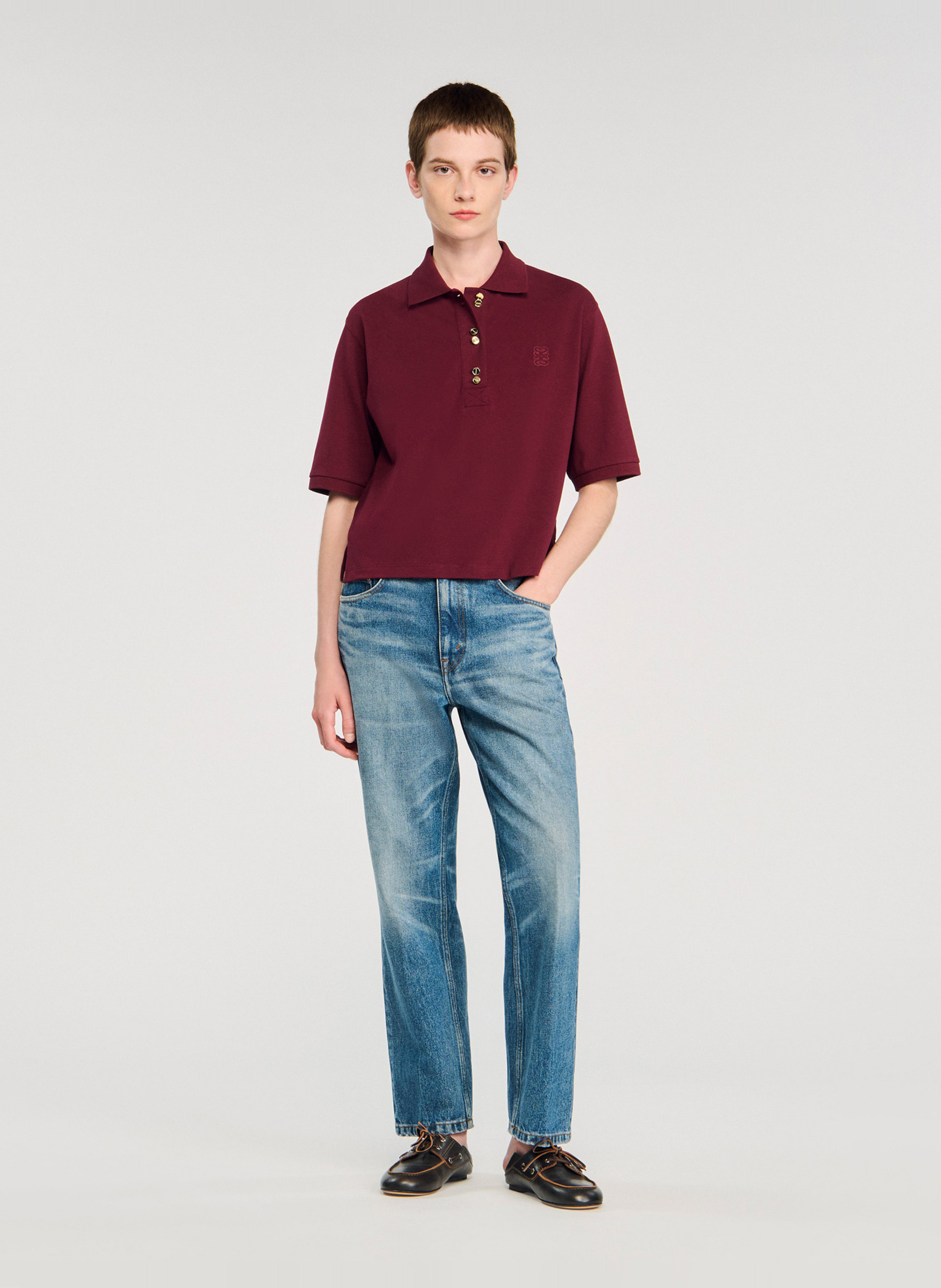 Polo manches courtes à broderie logo Rouge