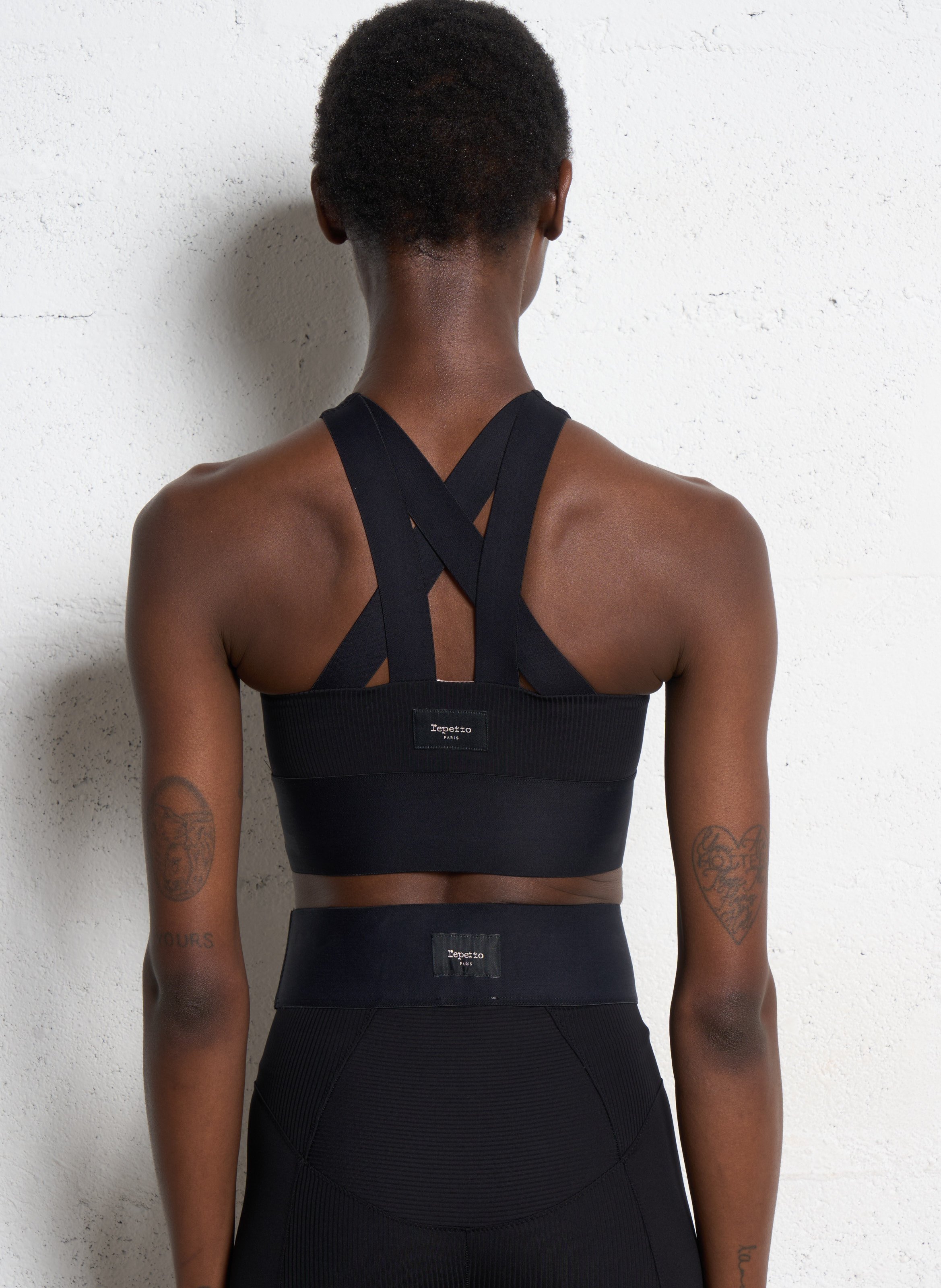 Brassière côtelée à découpes Noir
