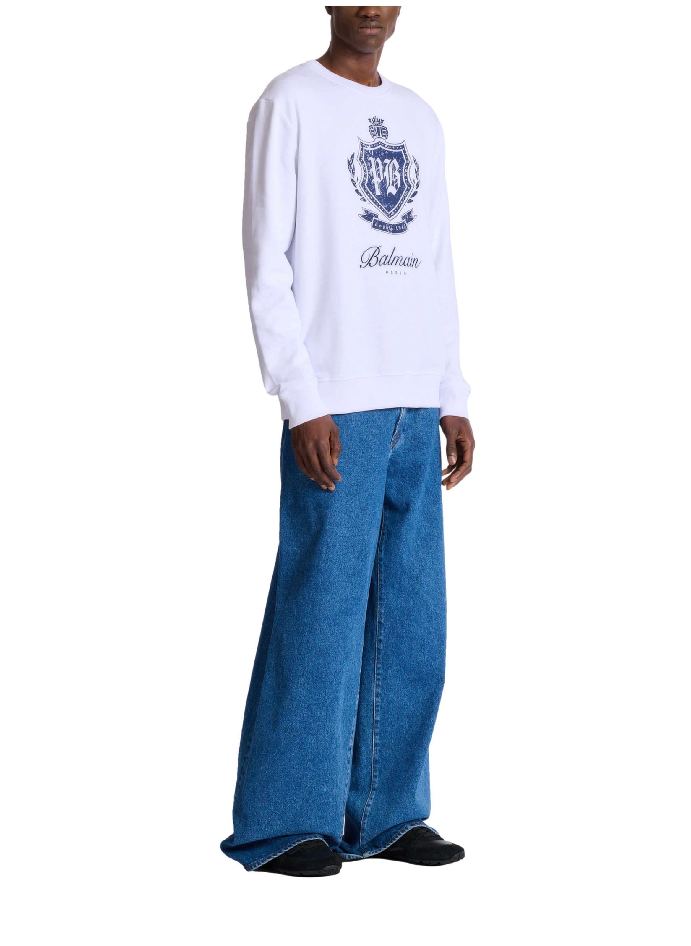 Sweat-shirt college emblem imprimé BALMAIN Bleu