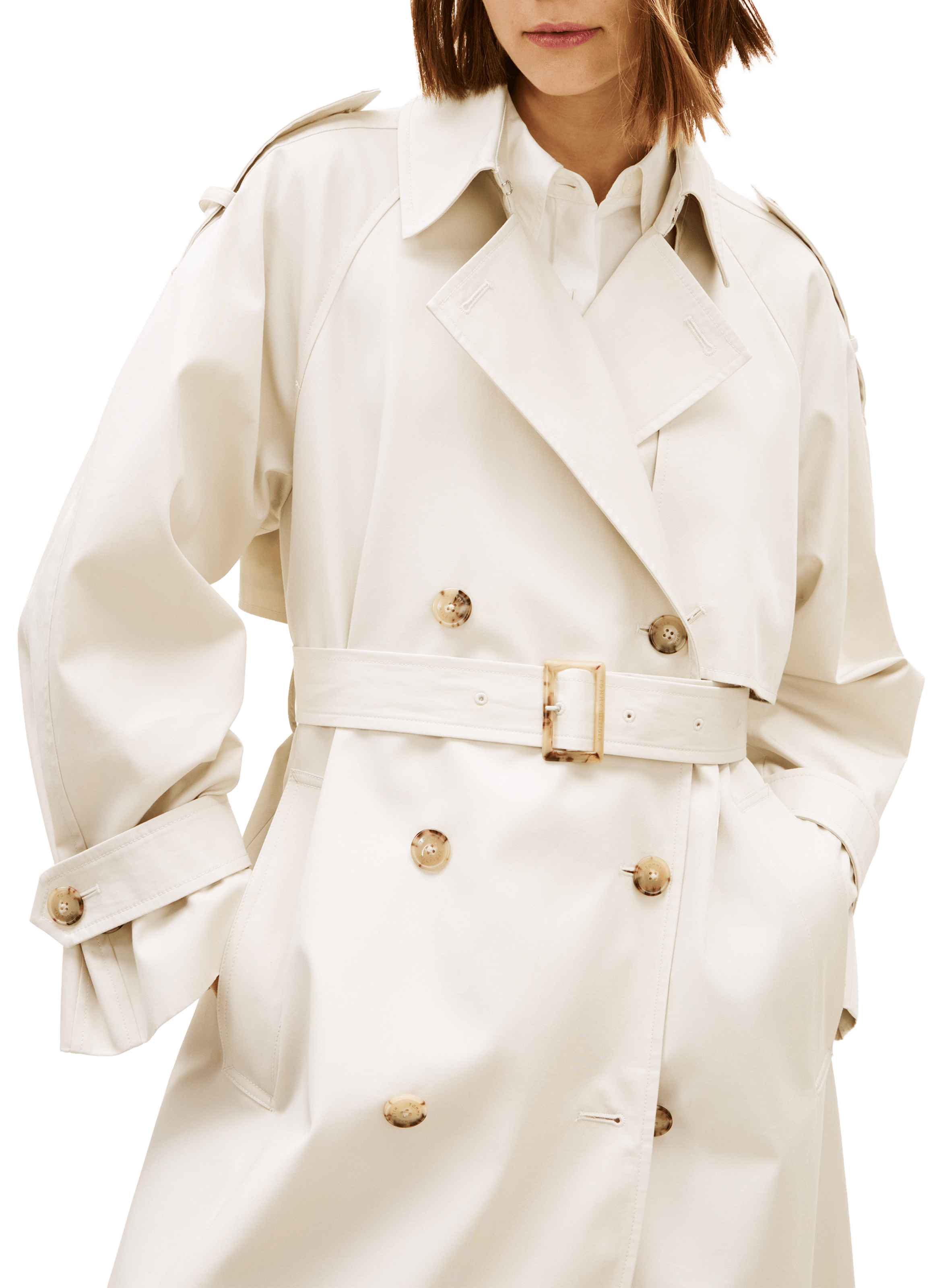 Long cotton belted trench coat TOMMY HILFIGER Beige