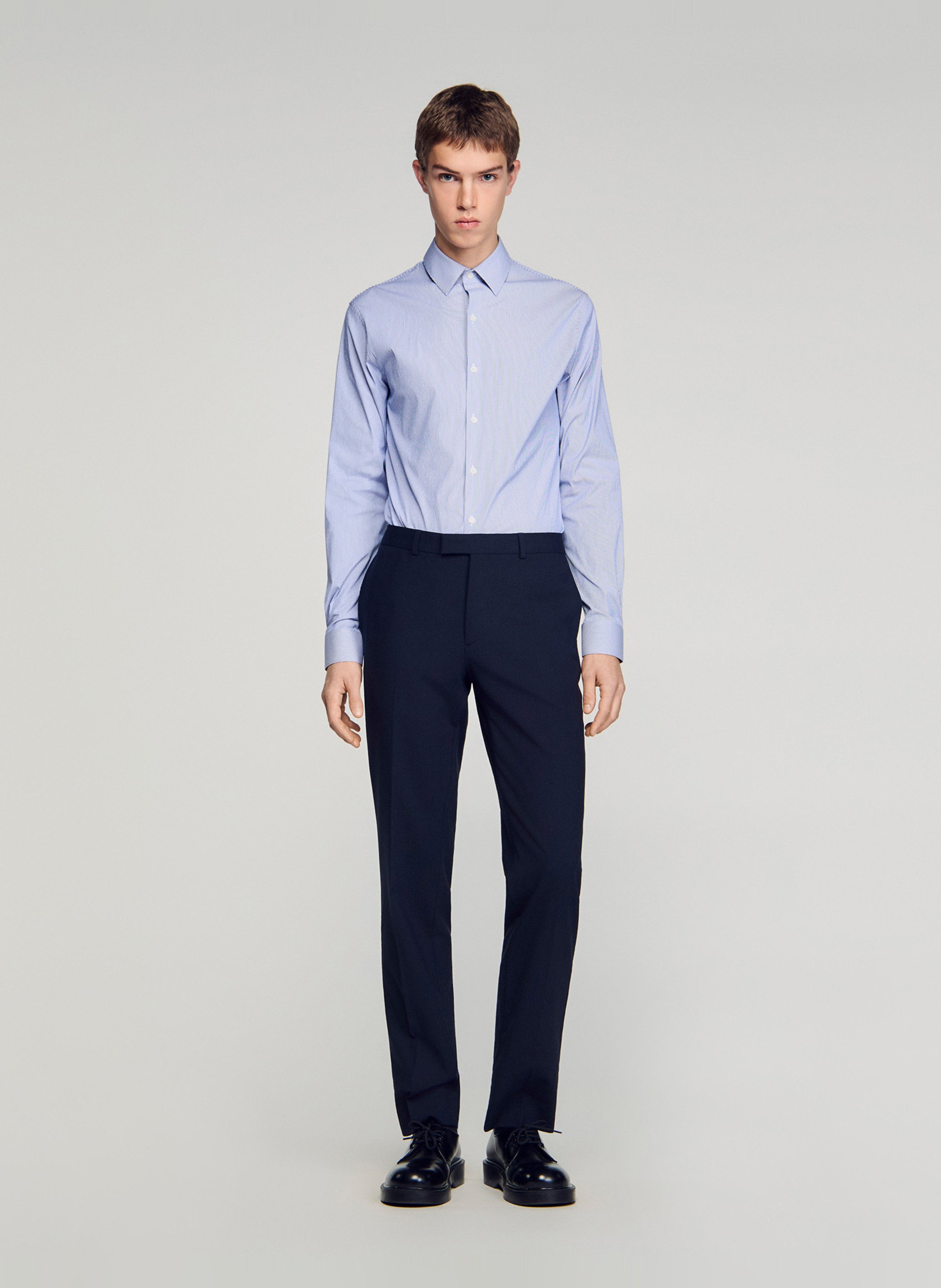 Chemise classic-fit col classique rayée en coton mélangé SANDRO Blanc