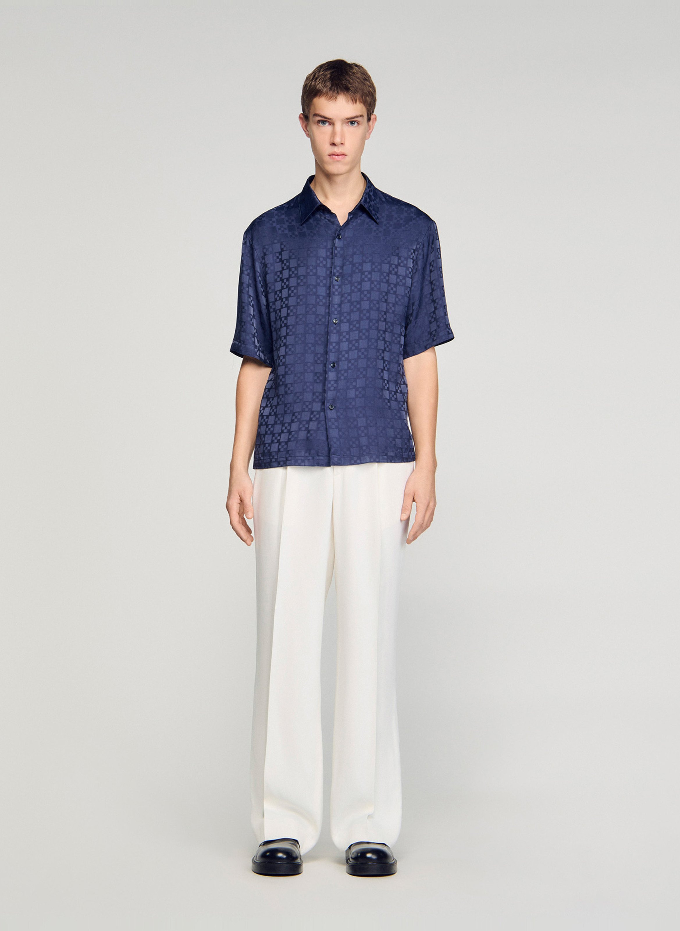 Chemise droite col classique à carreaux SANDRO Bleu